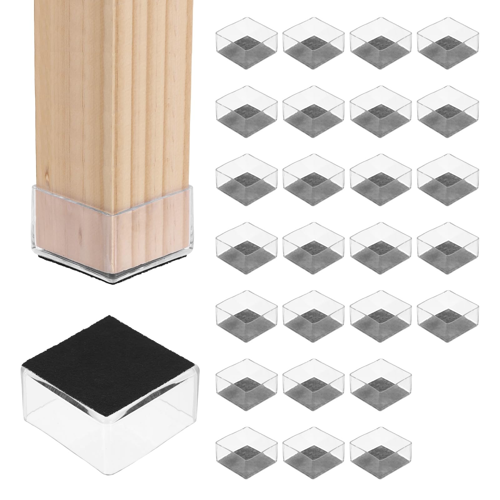 PATIKIL 28 protectores cuadrados para patas de silla, PVC de 2.36 pulgadas y fieltro, tapas para patas de sillas de muebles para suelos de madera dura, elásticas, reducen los arañazos, cubiertas de