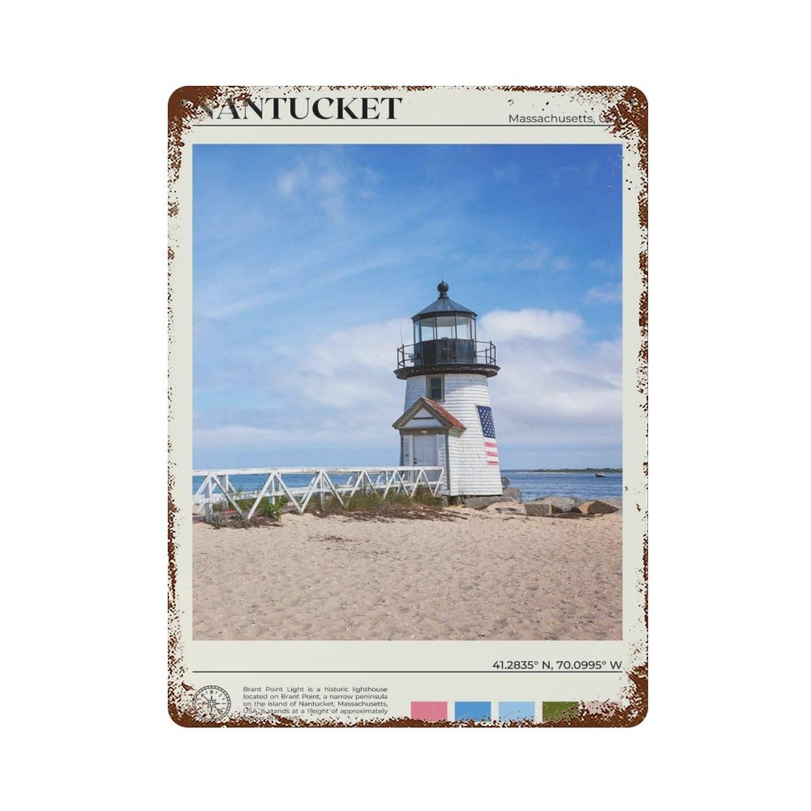 xiaoxiaoshen Real Photo Nantucket Decor Massachusetts USA Wall Decor Art Metal Tin Poster Modern Home Decor Art Home Bar Shop Decorations Vintage Sign 40x30cm