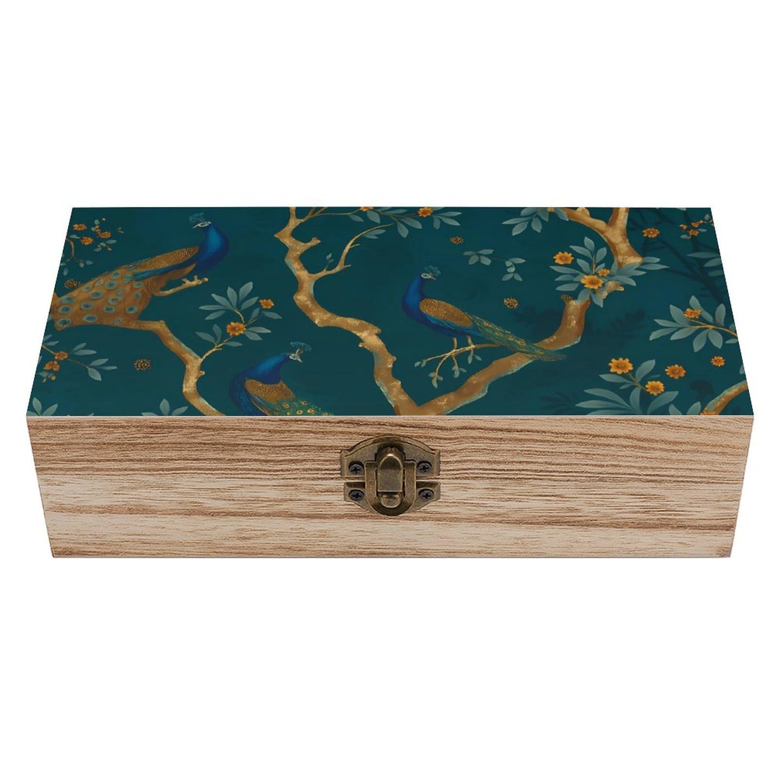 HLBSDM Vintage Graceful Peacock & Floral Retro Wooden Storage Box Jewelry Art Gift Boxs Decorative Keepsake Boxes