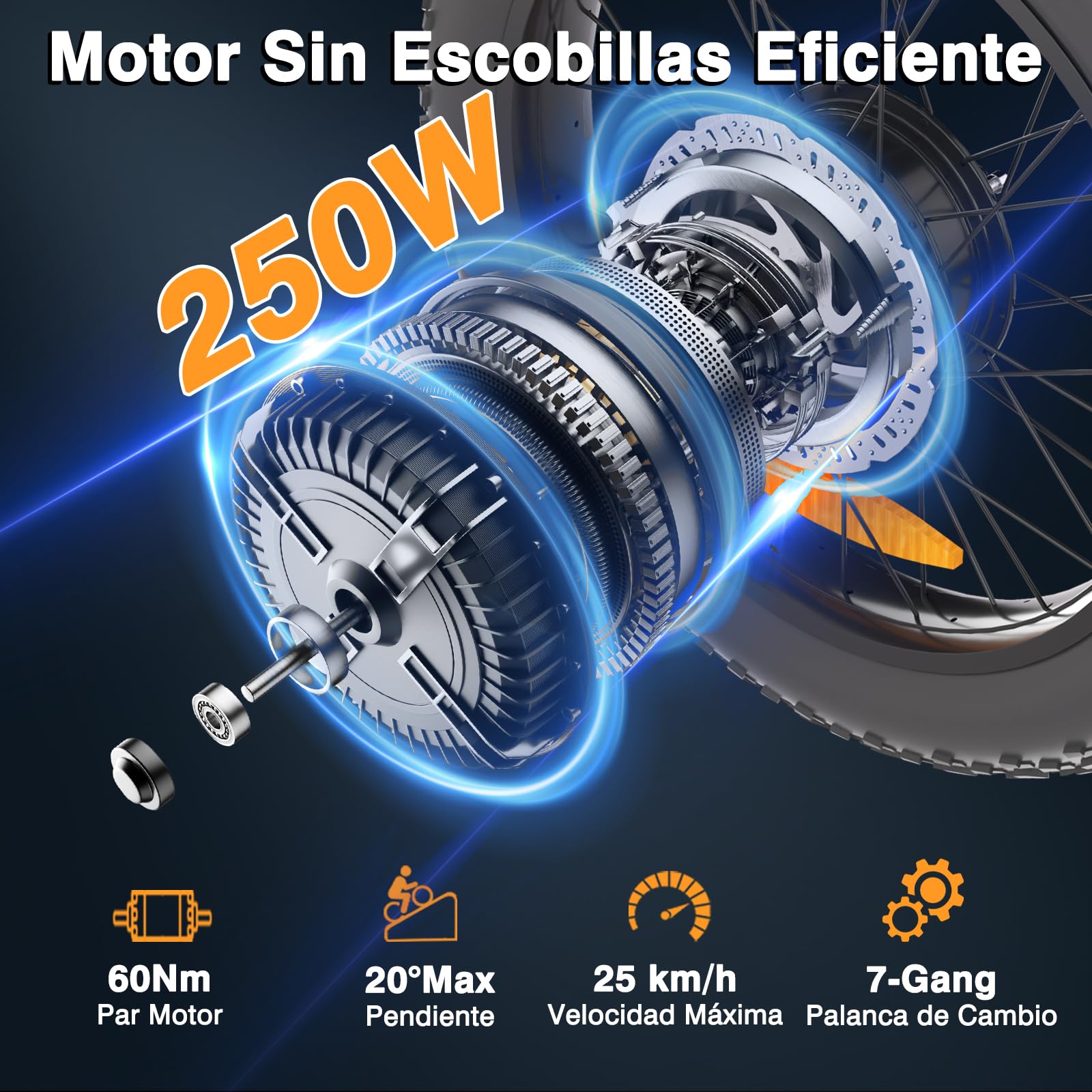 Bodywel F20 Bicicletas Eléctricas Adultos, 20x3” e-Bike Todo Terreno, Batería 48V 15Ah, Motor 250W, 7 Velocidades, Suspensión Ajustable, Frenos de Disco Doble- Plegable
