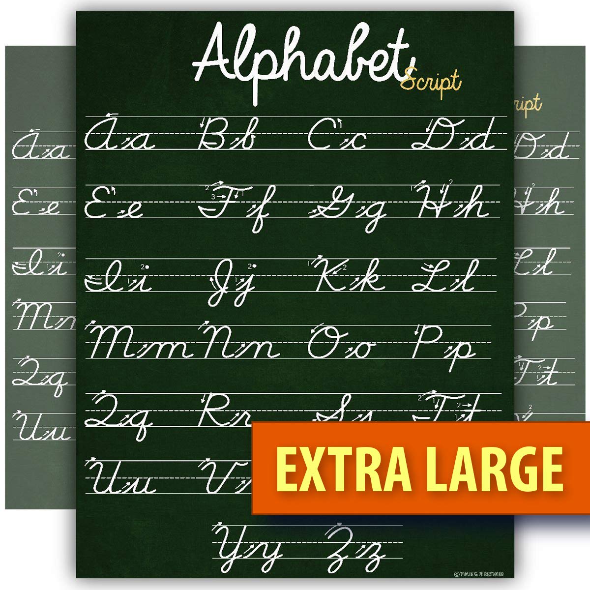 ABC Cursive Script Alphabet poster EXTRA LARGE chart LAMINATED teaching classroom decoration Young N Refined (24x30)