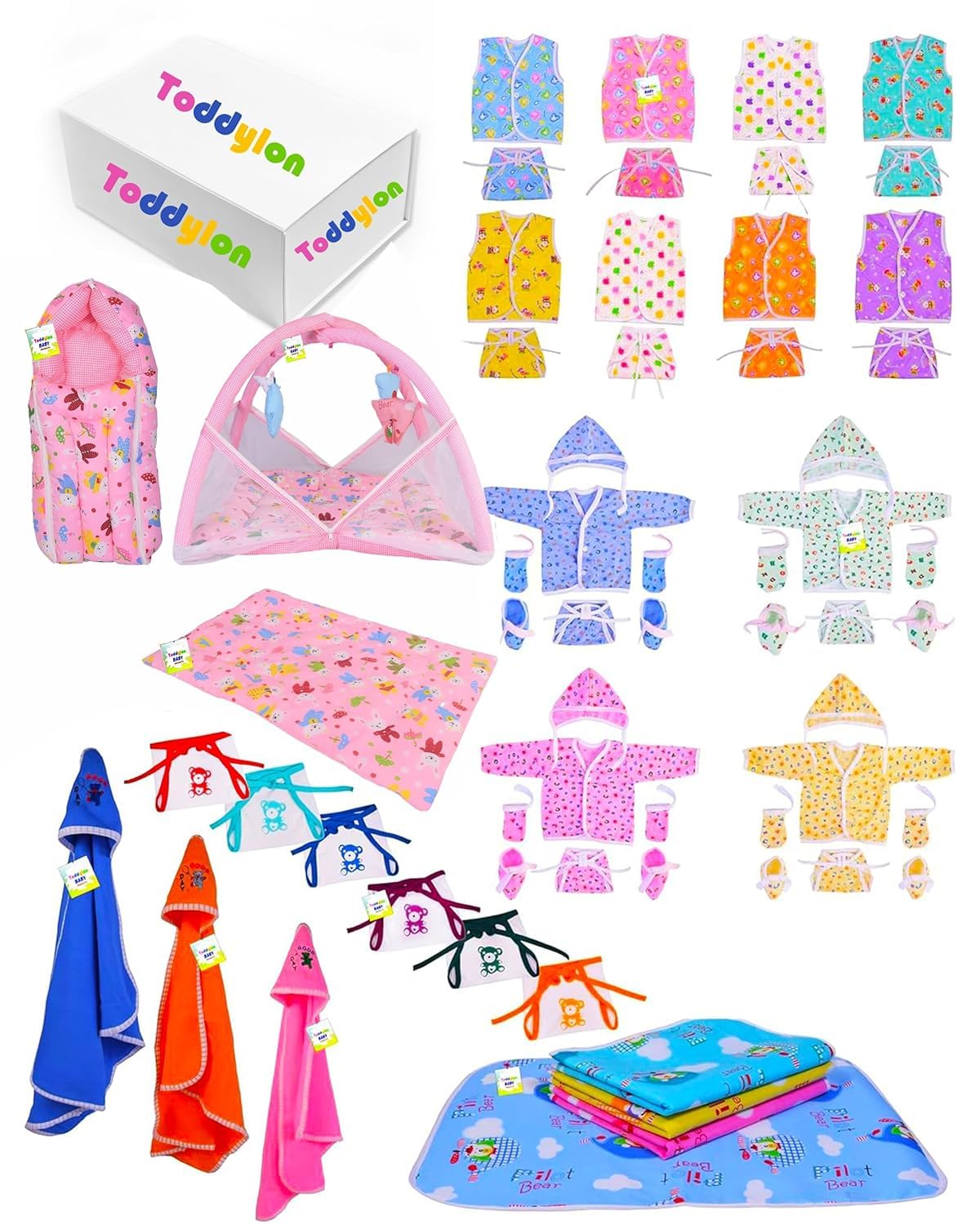 Toddylon New Born Baby Essentials Kit 56 Combo Set (0-6 Months) | Newborn Hospital Bag Kit | Baby Combo Set for New Born | Infant Dress & Accessories Set | Ideal Gift for New Parents (Pink)-image-27