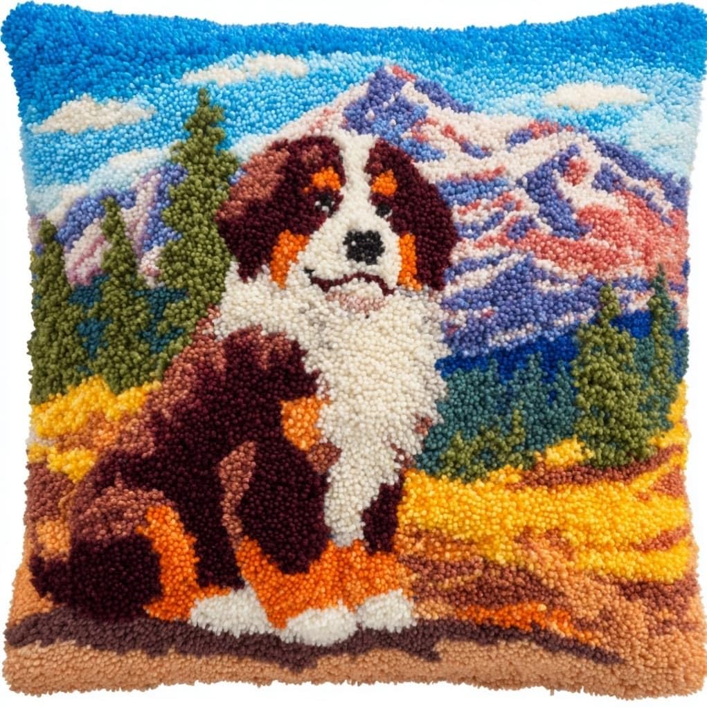 Henypt Latch Hook Pillow Craft Kit 43x43cm,Bernese Mountain Dog