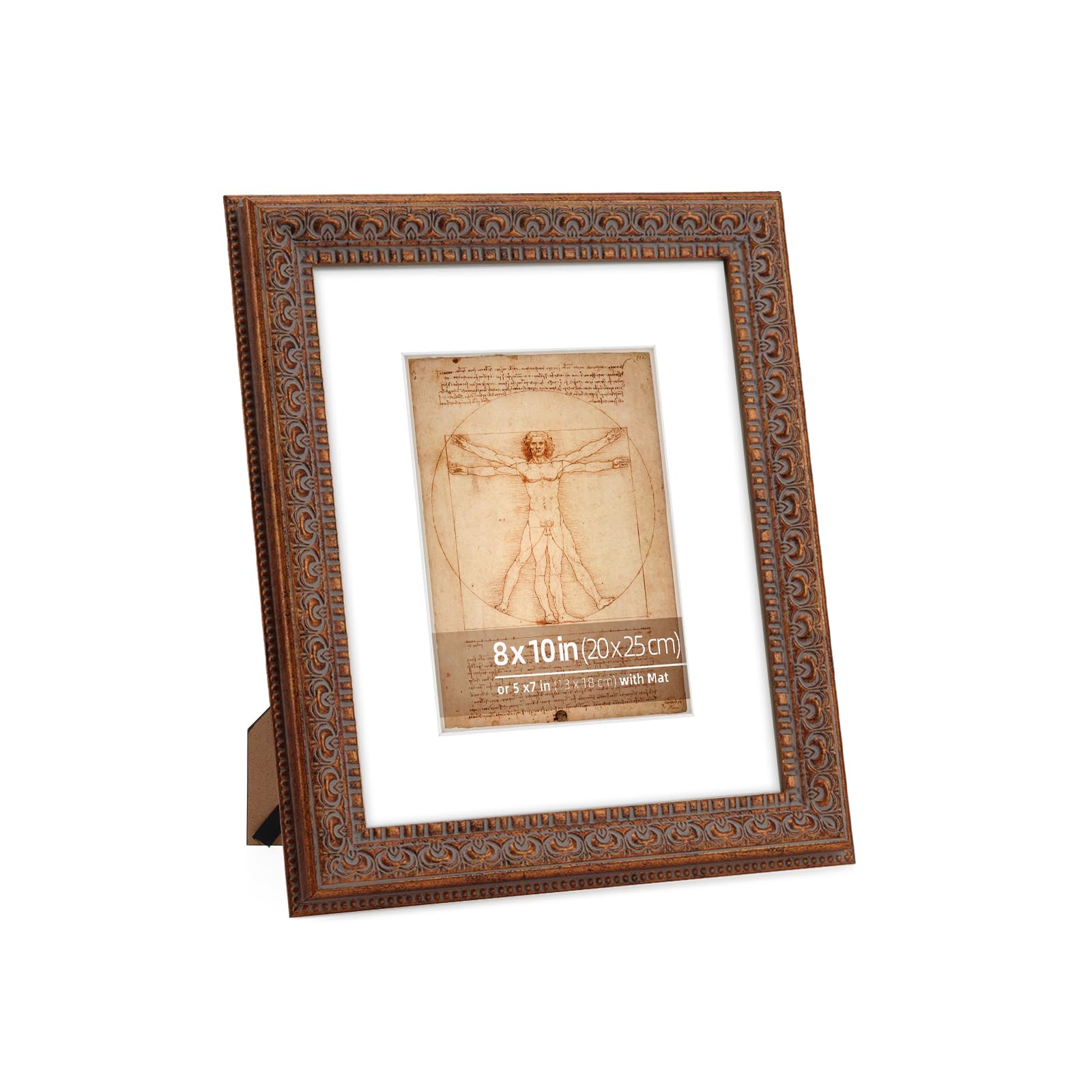 WYNCO 8x10 in Antique Bronze Ornate Classic Picture Frame, Matted for 5x7 Photos, Real Glass Protection