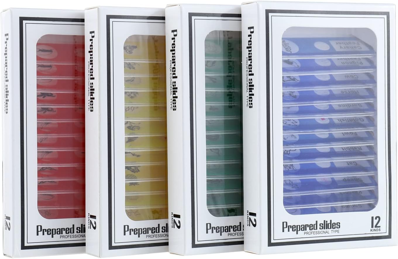 48 PCS Prepared Microscope Slides Set Animals Insects Plants Flowers Plastic Sample Specimens for Students Education