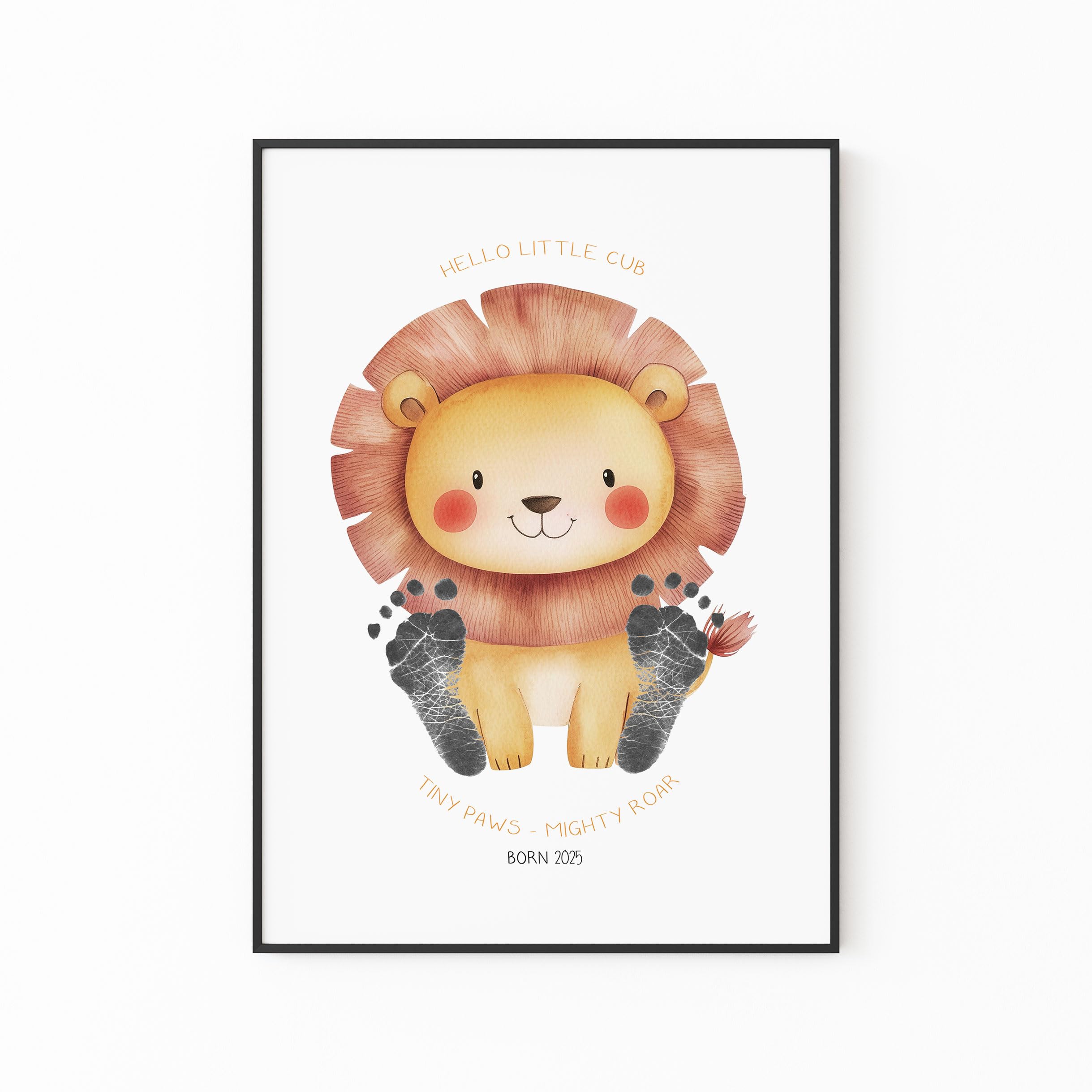 HELLO BOO Animal Inkless Print Kit. 1 Large Sheet, with Beautiful Watercolour Animal Design, 4 mini Print Cards and 2 Ink Free Mess Free Wipes. Perfect New Baby Gift (Lion)