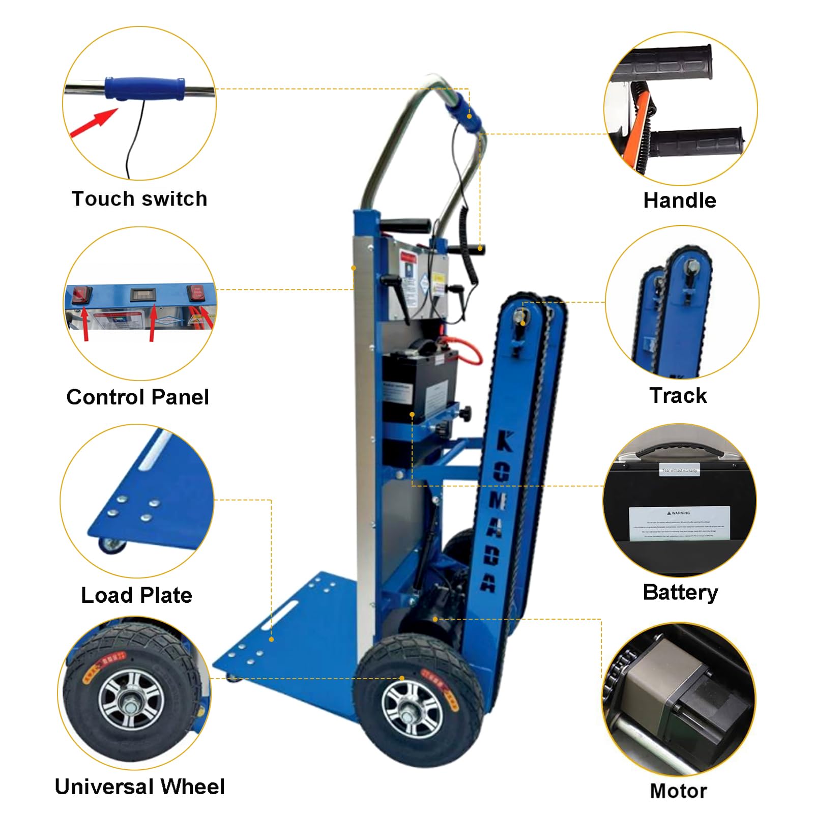 Carrello Elettrico Saliscale Potenziato Da 1000W - 3 Velocità Regolabili+Carico Massimo 500Kg+Maniglia Allungabile, Carrello Saliscale Pieghevole Con Cingoli in Gomma per Scale Facili Su/Giù (B)