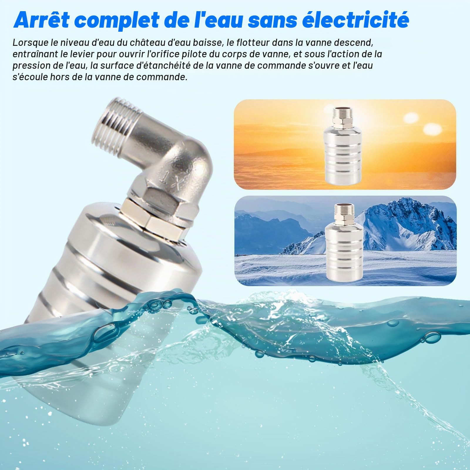 1/2" Vanne à flotteur entièrement automatique en acier inoxydable 304, régulateur de niveau d'eau automatique pour réservoir d'eau, mini robinet à boisseau sphérique à flotteur en acier inoxydable