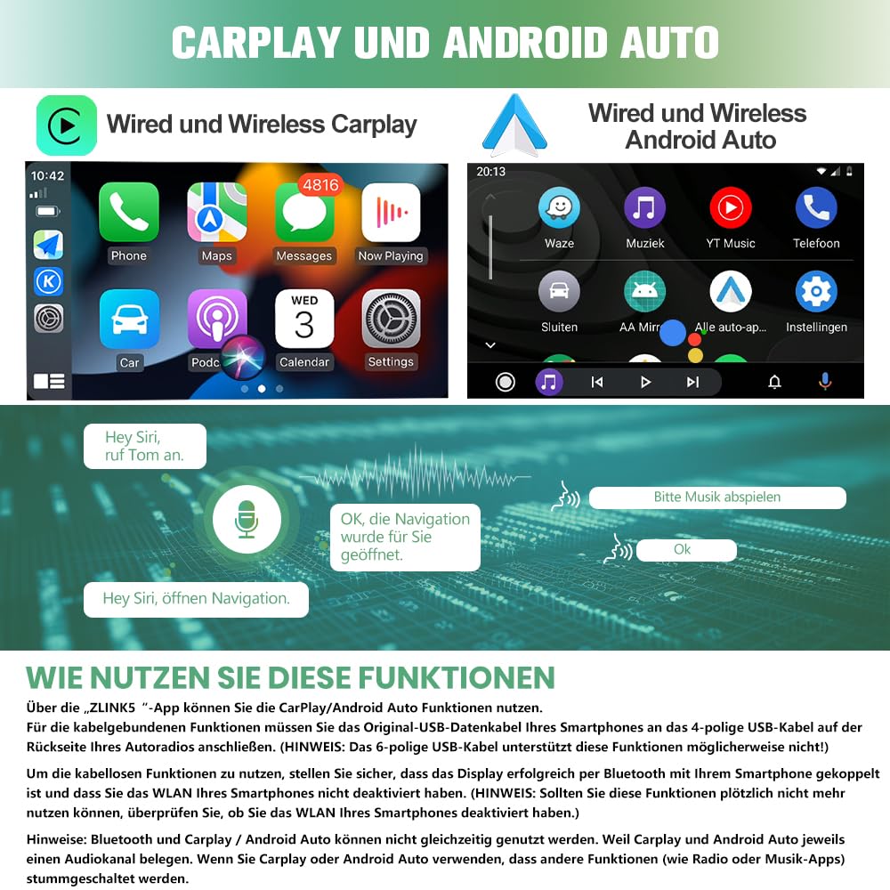 Junsun Android universal Autoradio 4GB+64GB 10.1 Zoll Touchsreen,Android 13 CarPlay, Android Auto, FM Radio, Bluetooth, WLAN, Navigtion, Lenkradsteuerung