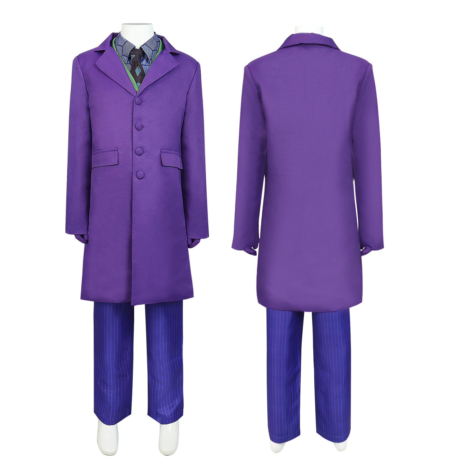 Applysu Joker Costume for Kids 7 Pcs Knight Clown Cosplay Costume Suit Halloween Kids Joker Fancy Dress Up Outfit with Shirt Vest Tie Coat Pants Chain Gloves - Image 2