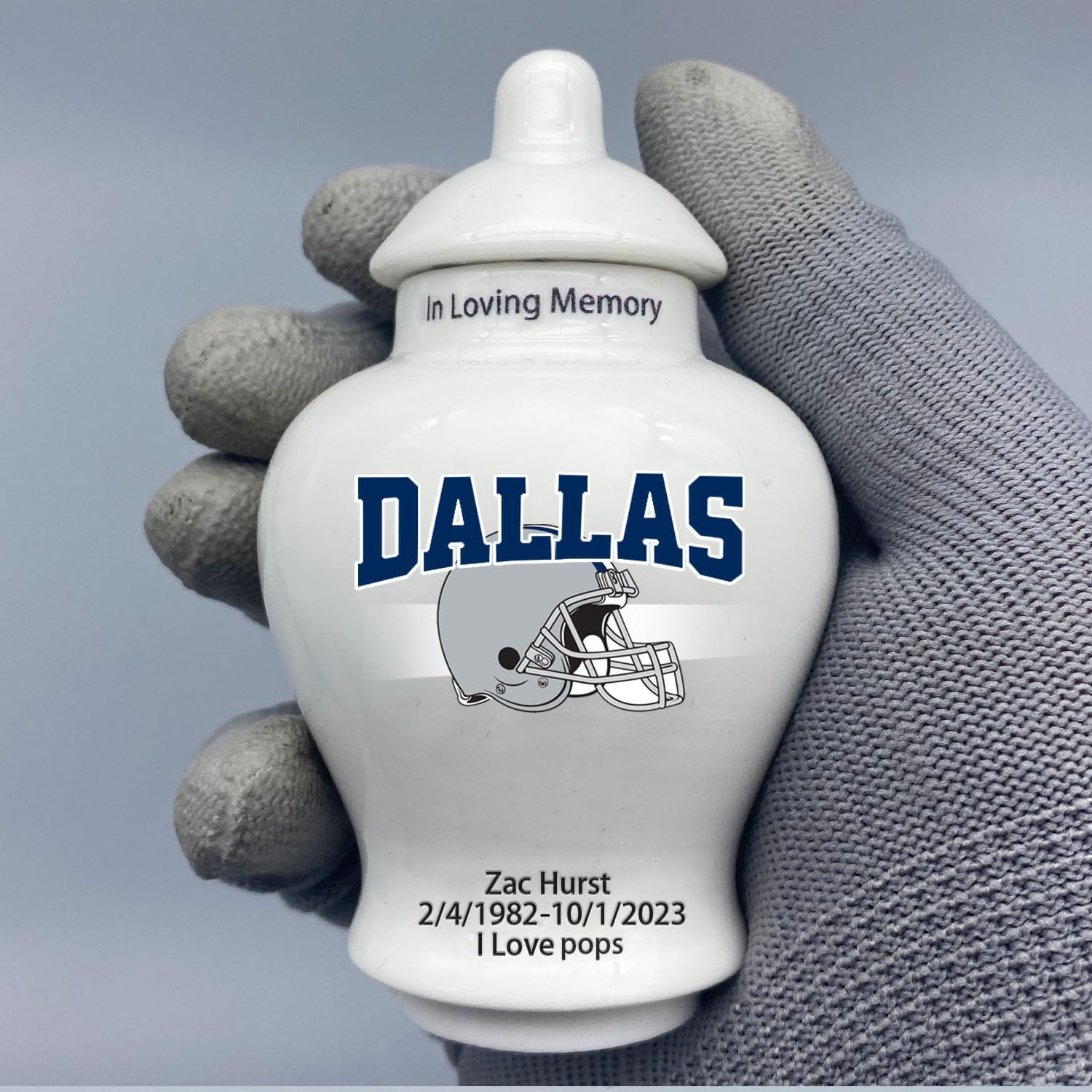 Personalized Football Cremation Urn for Ashes - Custom Small Urn with Name, Date & Jersey Number - Image 2