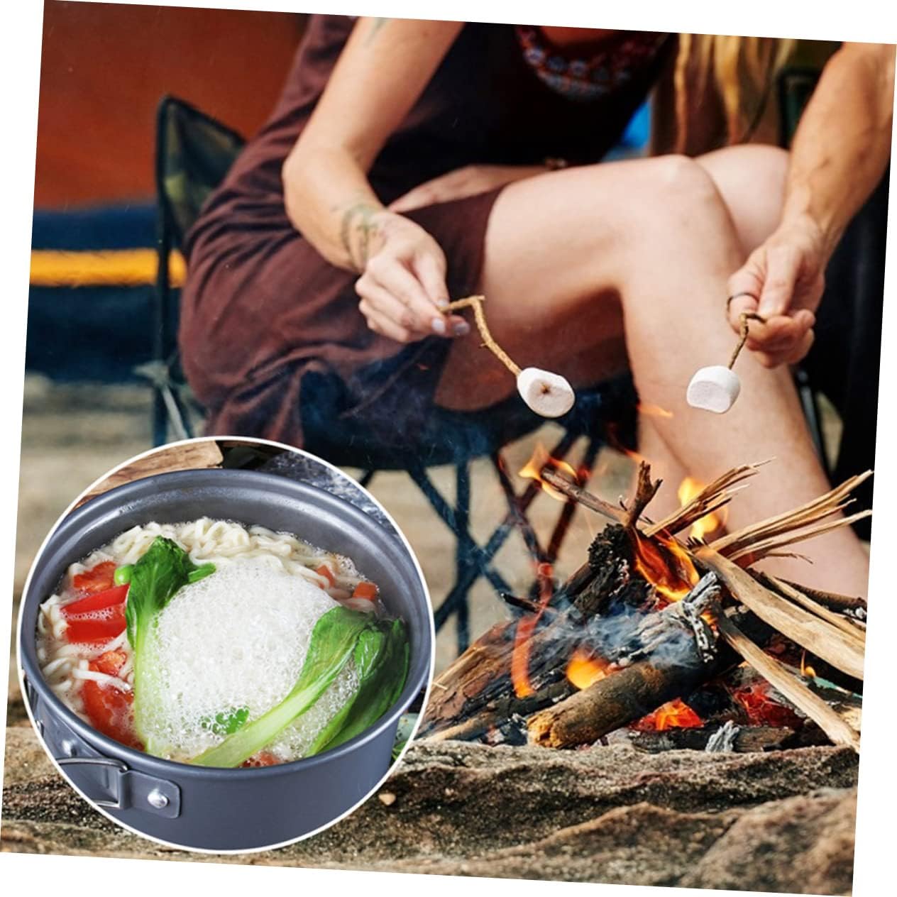 1set Portable Aluminium Alloy Camping Cookware Person Outdoor for Hiking Picnics and Camping Activities Lightweight and Design Included Cleaning Sponge