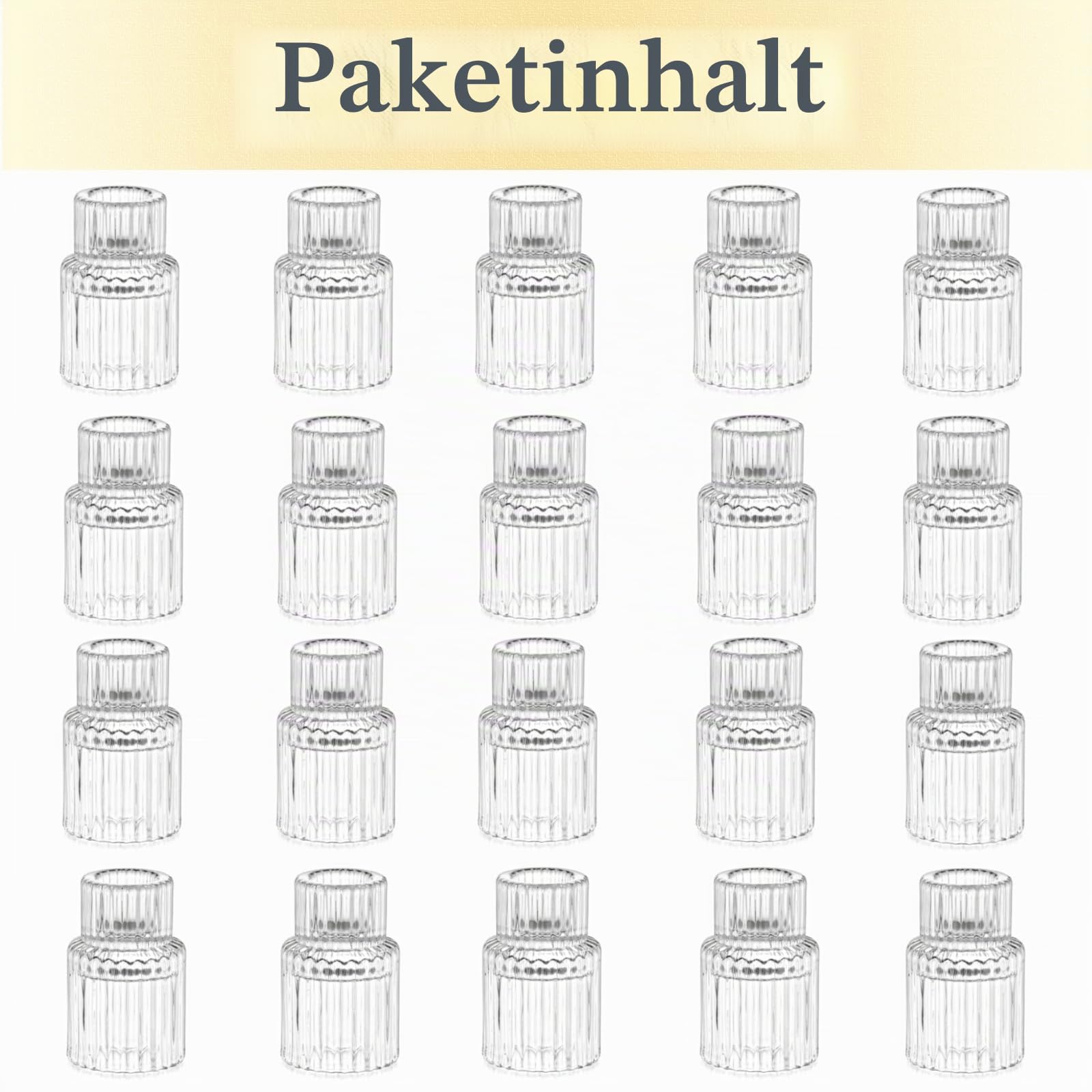 Hewory 20 Kerzenständer Glas Stabkerzenhalter für Hochzeit Deko Klar Set
