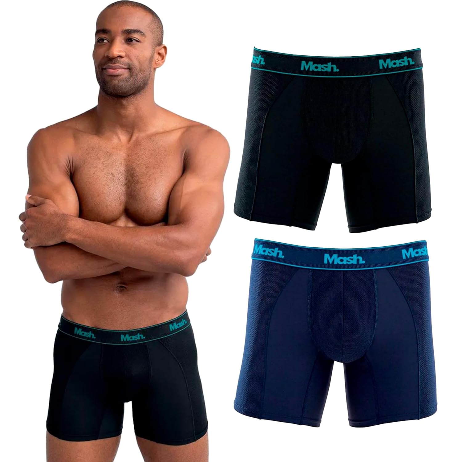 Kit 02 Cueca Boxer Longa Mash Microfibra Long Leg Performance Box Alongada