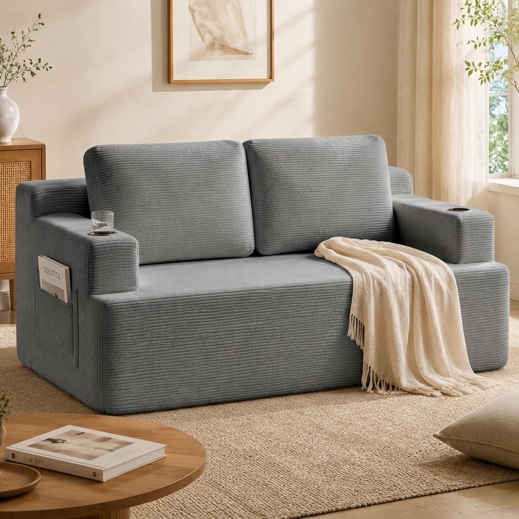 YINIX Boneless Sofa 2 Sitzer mit Getränkehalter & Seitentasche