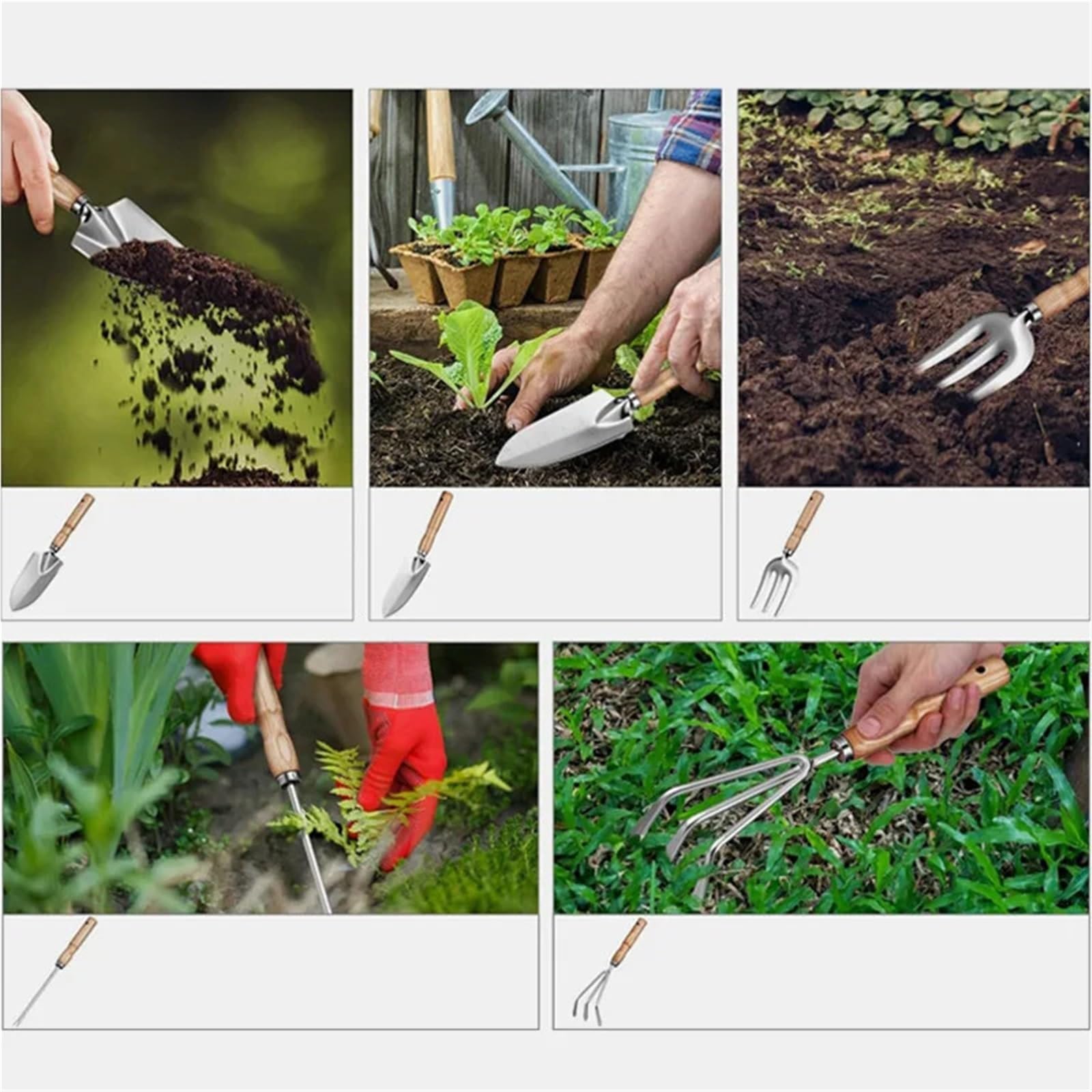 Handgabel Gartenwerkzeug-Set: Schaufel for Graben, Gartenkelle for Rasenmähen, Spaten aus Edelstahl mit Holzgriff for, Jäten und Pflanzen