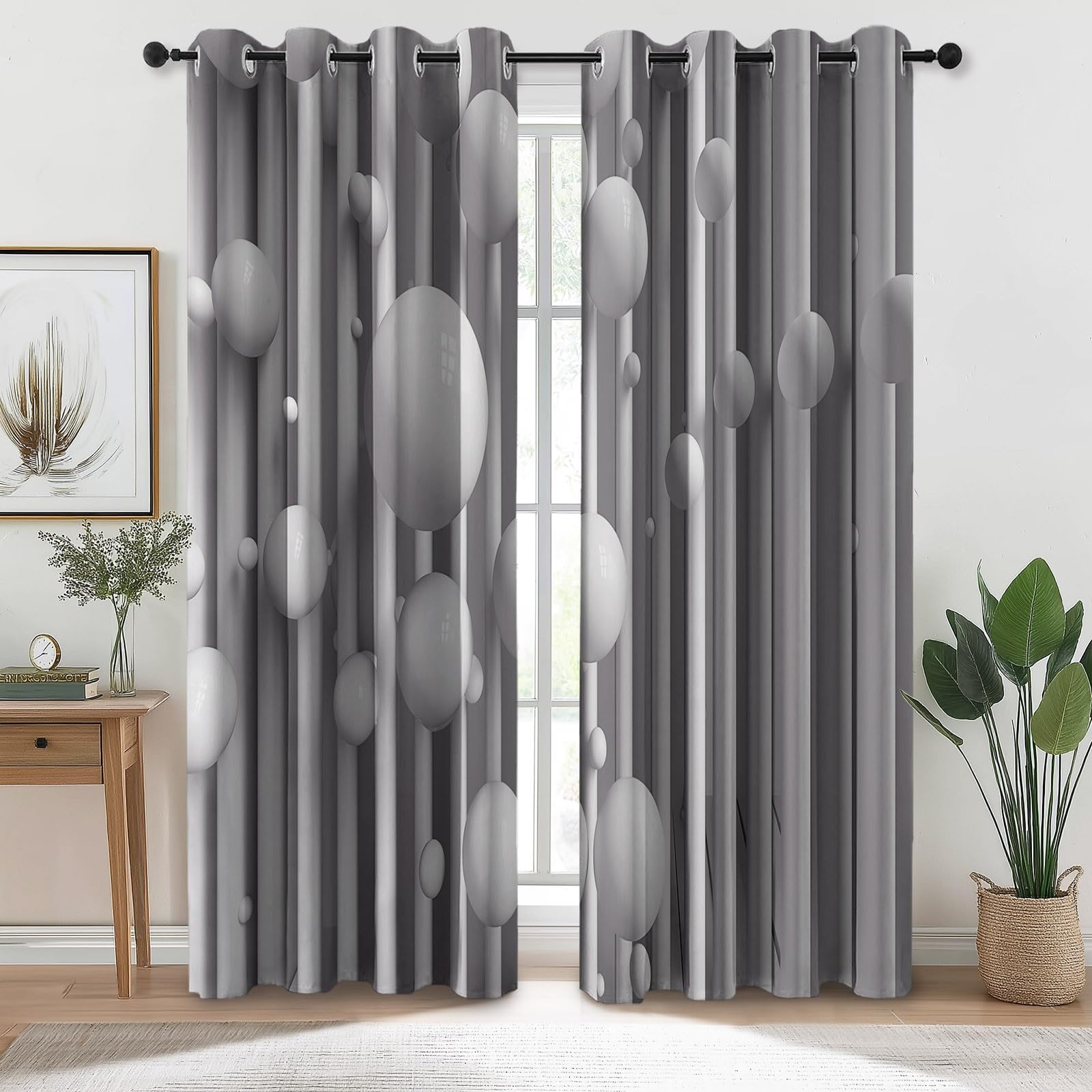 Szara zasłona zaciemniająca 100% 140 l x 145 H cm (2 panele) nowoczesna prostota sfera pionowe pręty - zasłony termoizolacyjne, odporne na ciepło i zimno, nowoczesne oczka do sypialni, salonu