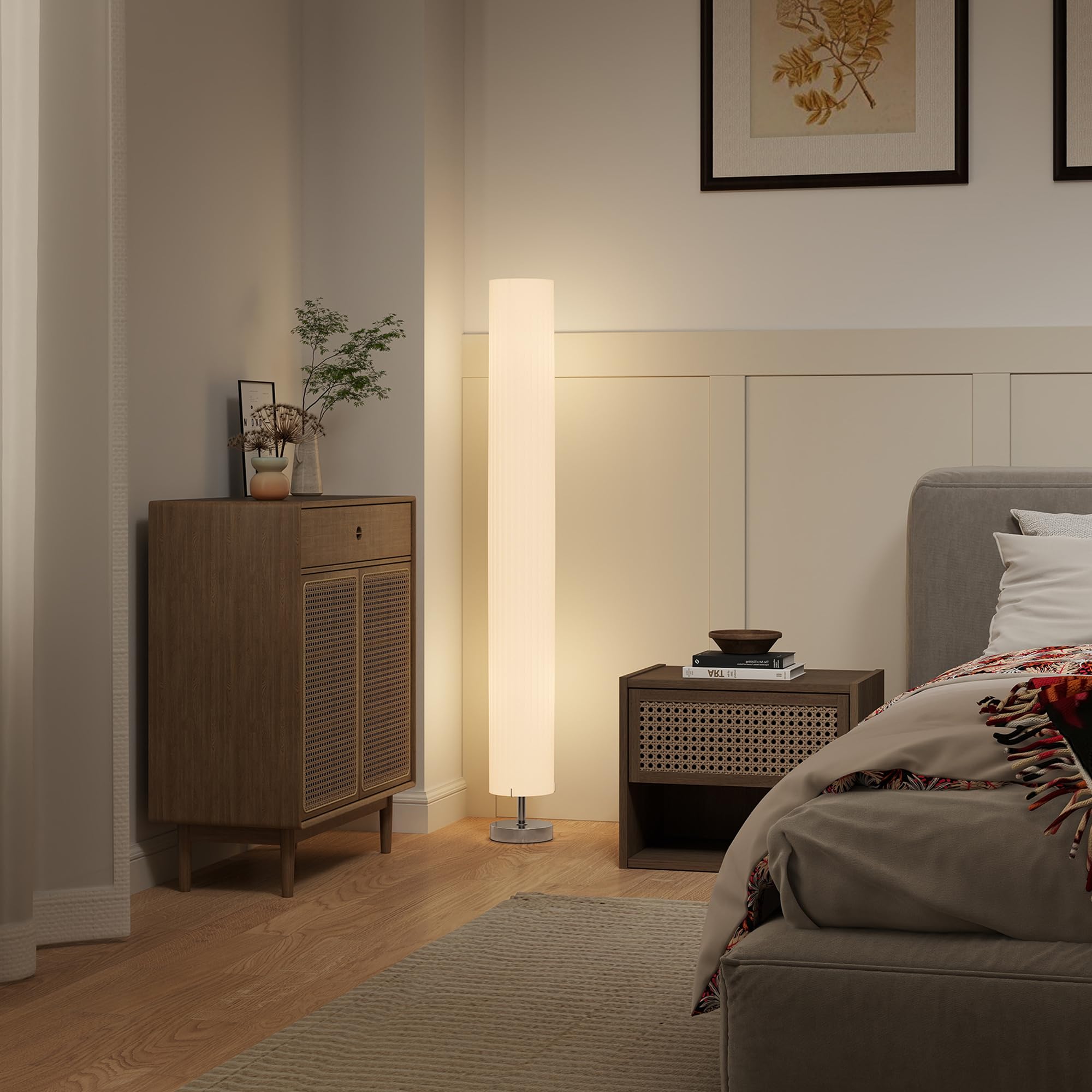 HOMCOM Lampada da terra soggiorno paralume poliestere, 2x E27 | Lampada da terra con interruttore a pedale, base in acciaio, lampada a stelo per camera da letto, ufficio.