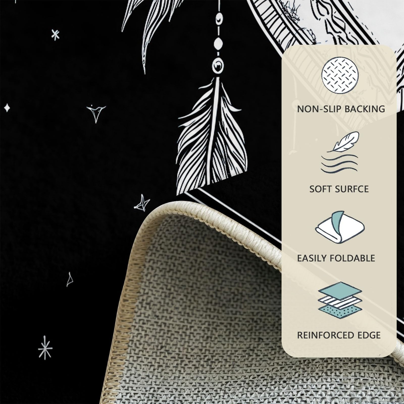 Tappeto rotondo con stelle e luna, antiscivolo, morbido e accogliente, in finta lana, con bordi stretti, disegnato a mano, decorativo, ideale per soggiorno, ingresso, camera da letto, studio, sala