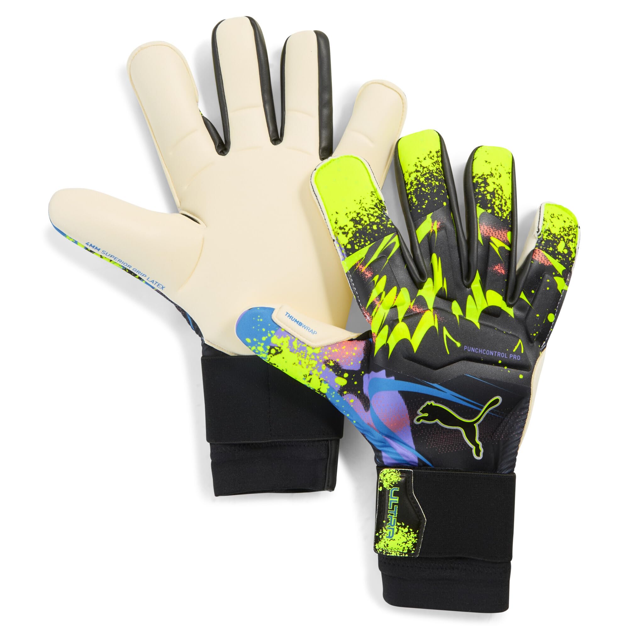 PUMA Guanti da portiere ULTRA Ultimate TEASER 9, Black Luminous Purple Lime Squeeze Yellow