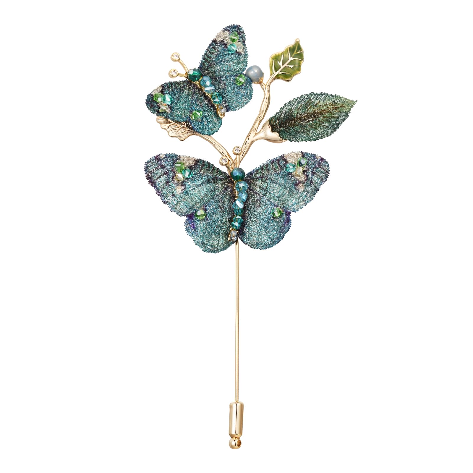 SHE’S FREE STYLE JUST FOR YOU Damen Brosche Schmetterling, Handgemachte brosche mit Stickerei & Kristallen, Vintage broschen & anstecknadeln für damen, Elegante Accessoires für Kleidung (Grün)