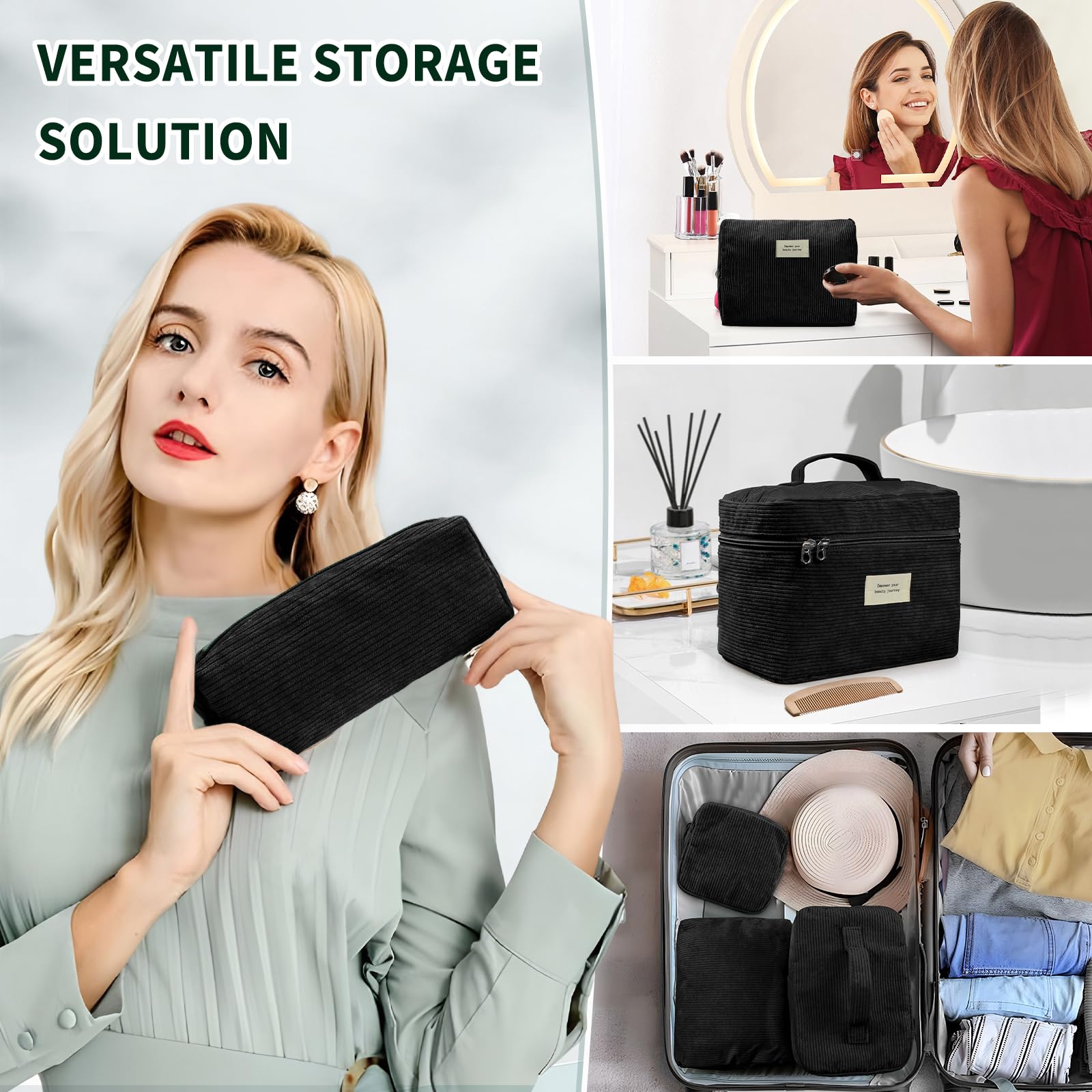 4 bolsas de maquillaje para mujer, bolsa de cosméticos de pana, estética, bonita bolsa de maquillaje preparada, bolsa de maquillaje de varios tamaños, bolsa de aseo de viaje, organizador de