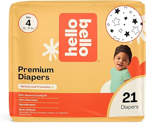 Hello Bello Pañales, talla 4 (22-37 libras) Superstars, 21 unidades de pañales desechables de primera calidad para bebé, hipoalergénicos con tacto