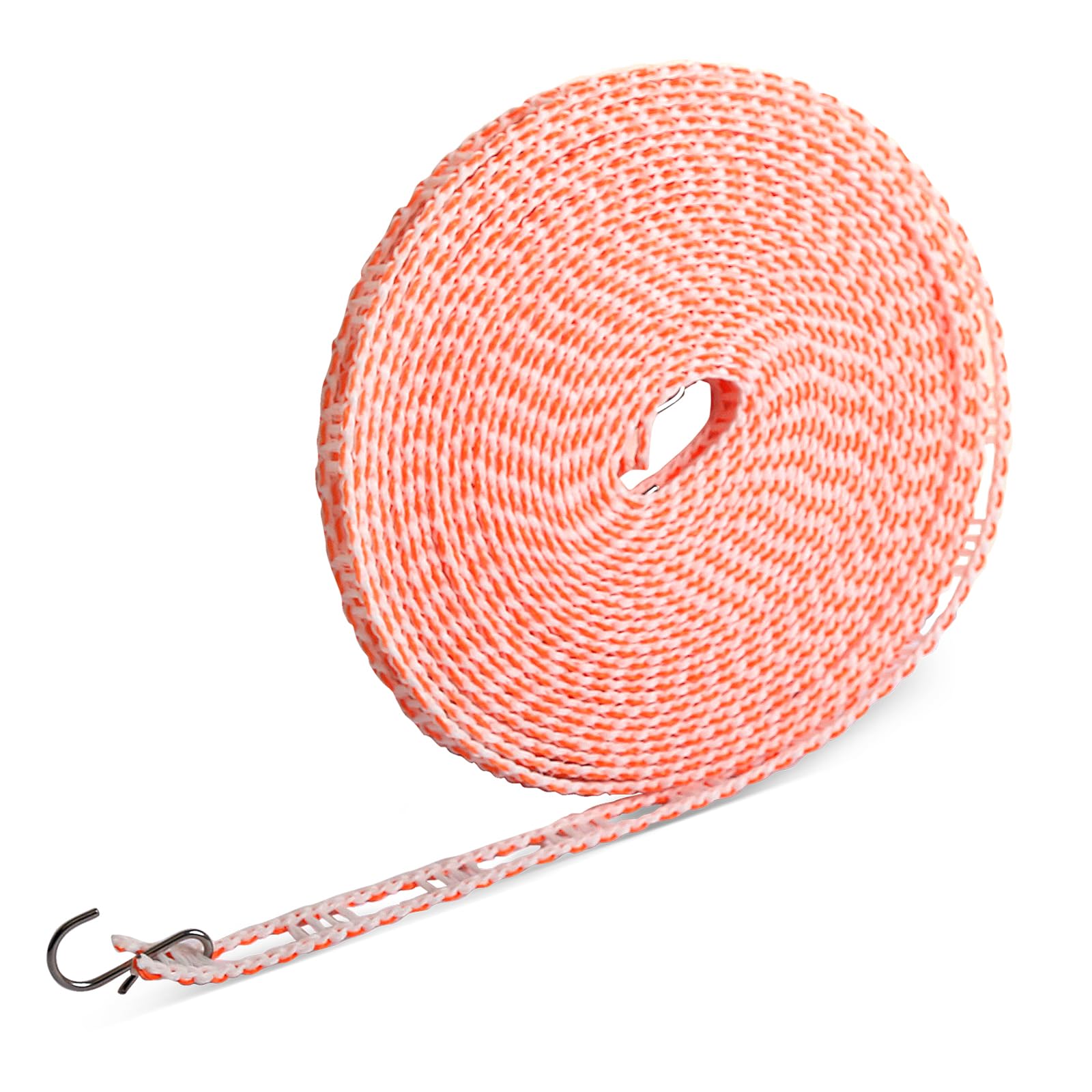 Clothesline 10m (394in), Extra Strong & Water Resistant Washing Line, Adjustable Windproof Clothesline with Hooks, Rot & Mould Resistant, for Indoor Outdoor Laundry, Camping Essentials, Orange & White — image 1
