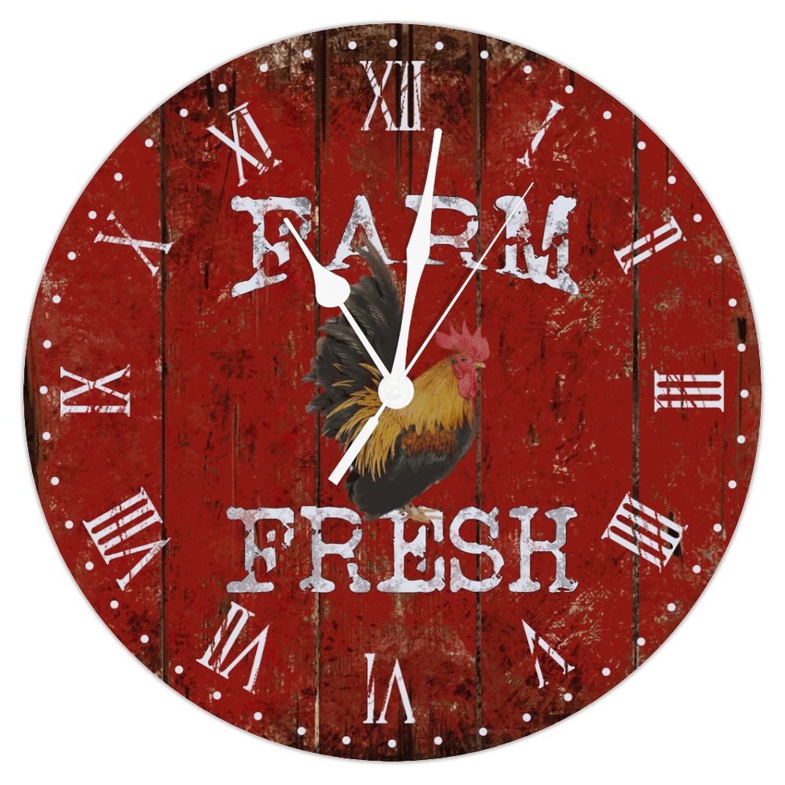 Horloge murale en bois coq de la ferme rustique et silencieuse 38 cm