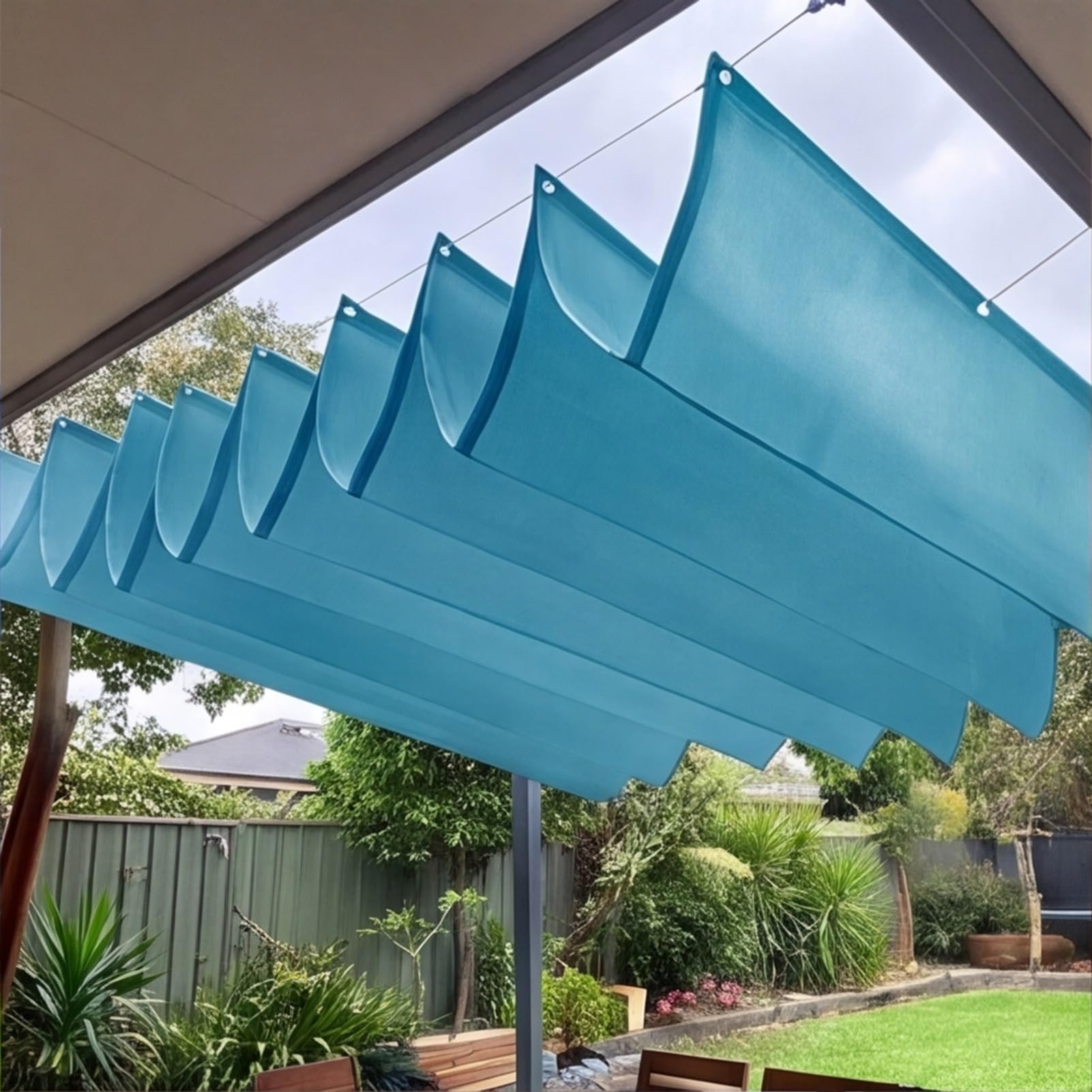 Wysuwany żagiel przeciwsłoneczny 1,5 x 6 m, HDPE, ochrona przed słońcem, wodoszczelna, pergola zewnętrzna, ochrona przed promieniowaniem UV i rozerwanie, ochrona przed słońcem na taras, pergolę, do