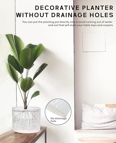 Miniatura 4 de LaDoVita Maceta de cerámica con soporte, maceta de 10 pulgadas con estante de madera, macetas redondas modernas para interiores con soporte para