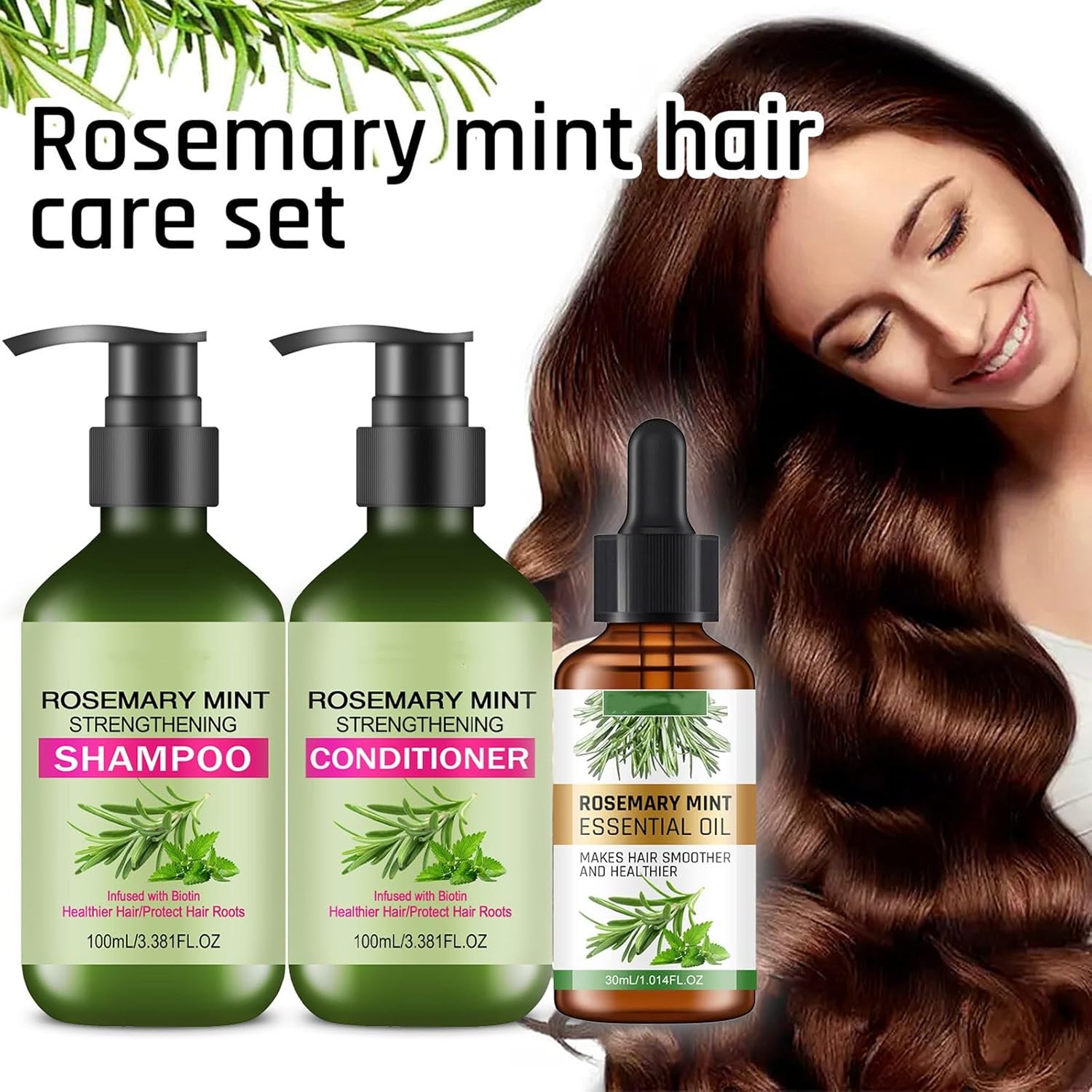 Rosemary Mint Strengthening Shampoo and Conditioner with Hair Oil, Rosemary Hair Treatment Set For Strengthens Hair, Nourish & Smooth for Thin Hair, Reduce Frizz and Hair Loss, Add Shine - Image 6