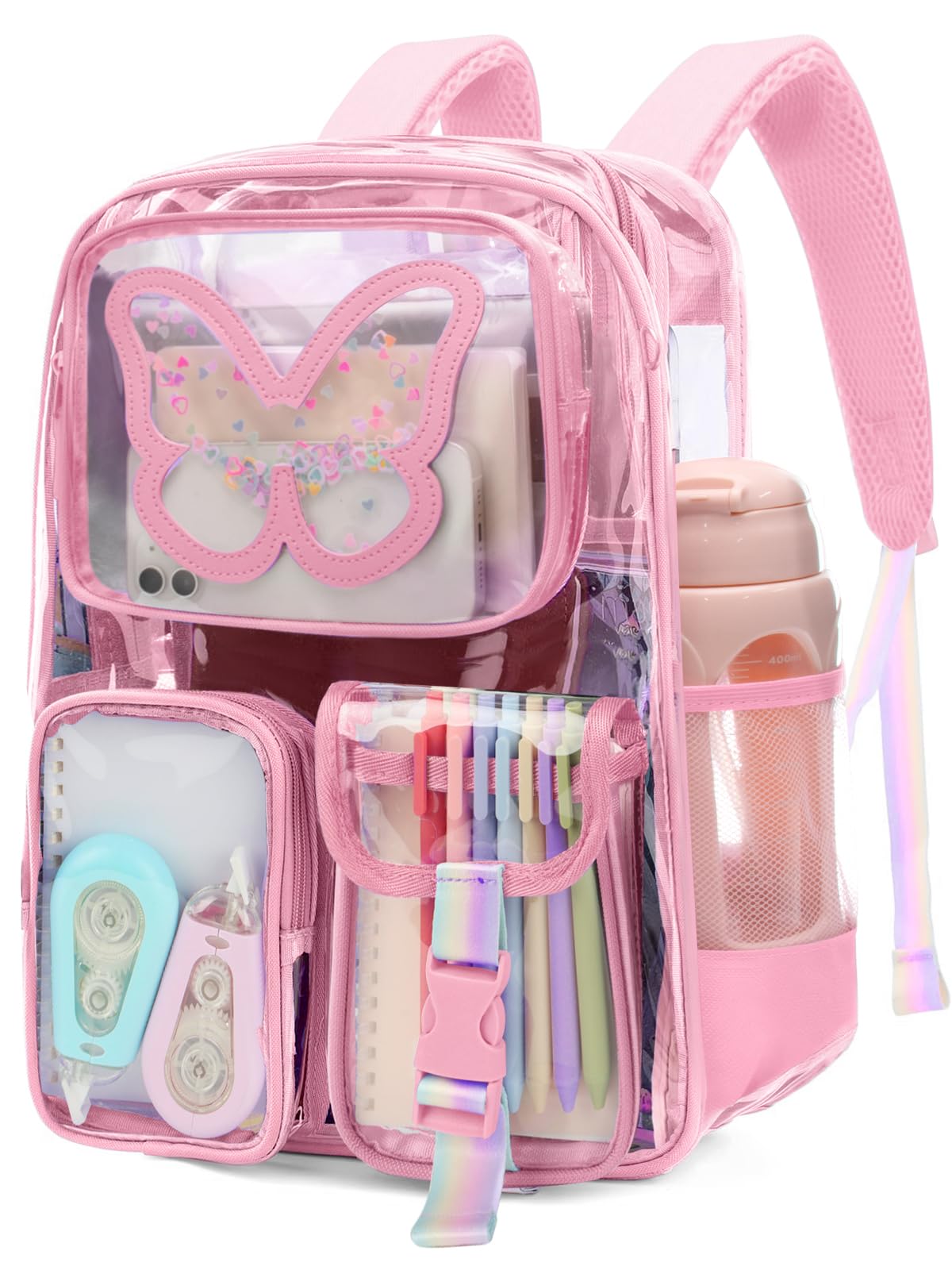 crvint Clear Backpack for Girls Women Heavy Duty Transparent Bookbag Cute Bag Large Capacity See Through Backpacks for School
