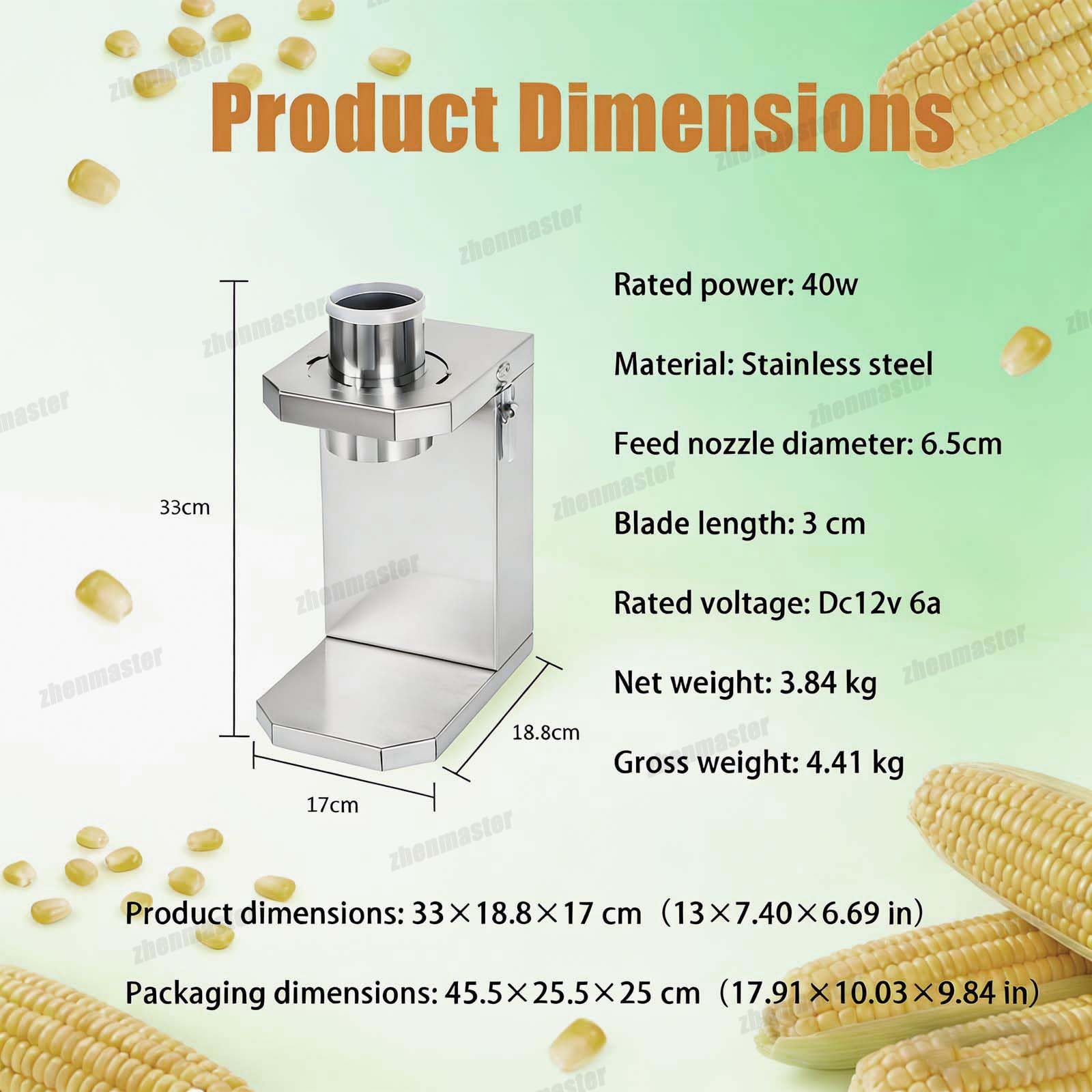 Máquina peladora de maíz, 40 W, descascaradora automática de maíz de 6,5 cm, acero inoxidable, trilla rápida para maíz crudo y cocido, para el hogar y el restaurante