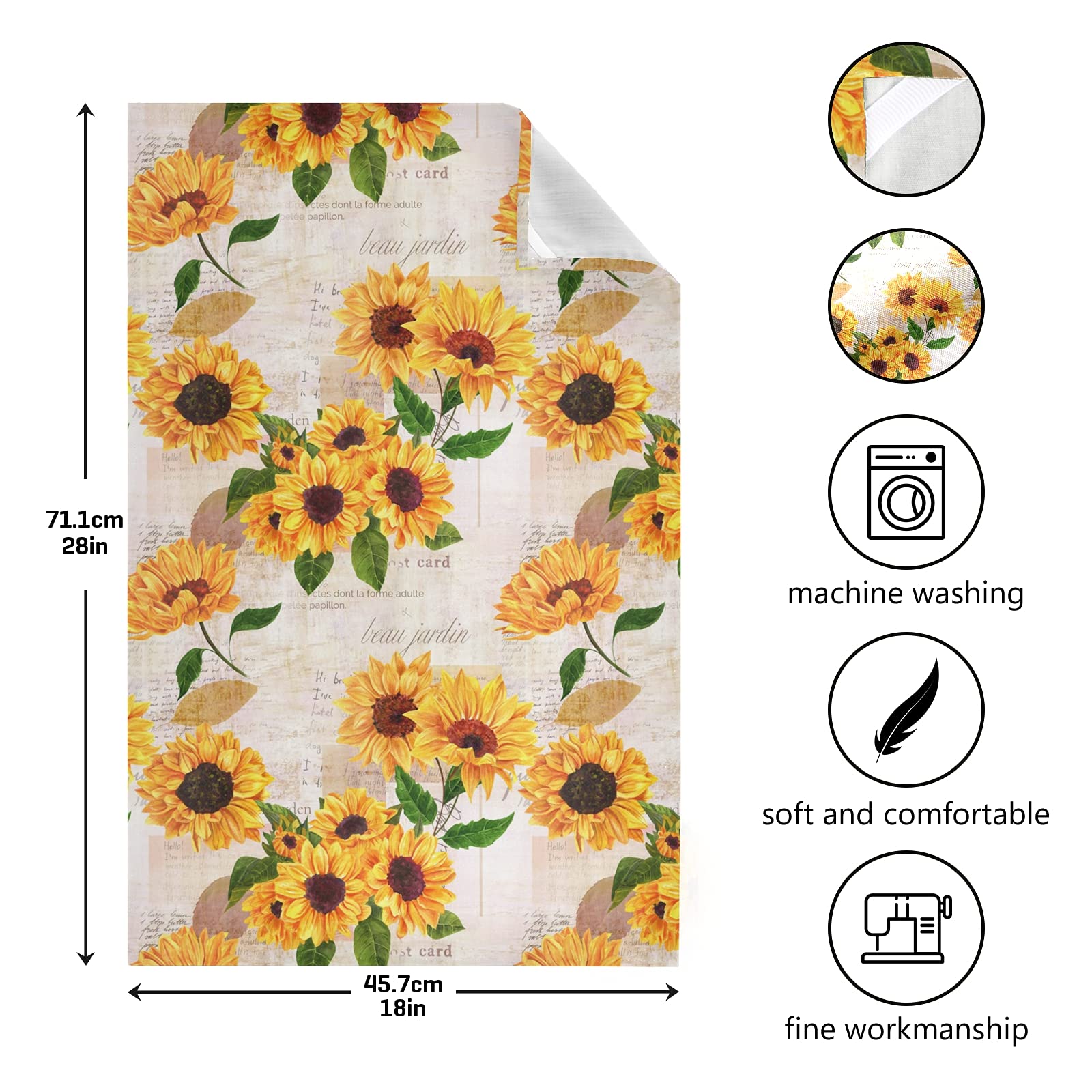 2 Sonnenblumen-Geschirrtücher Aus Mikrofaser – 45,7x71,1 Cm, Aquarell-Design Für Küche & Dekoration