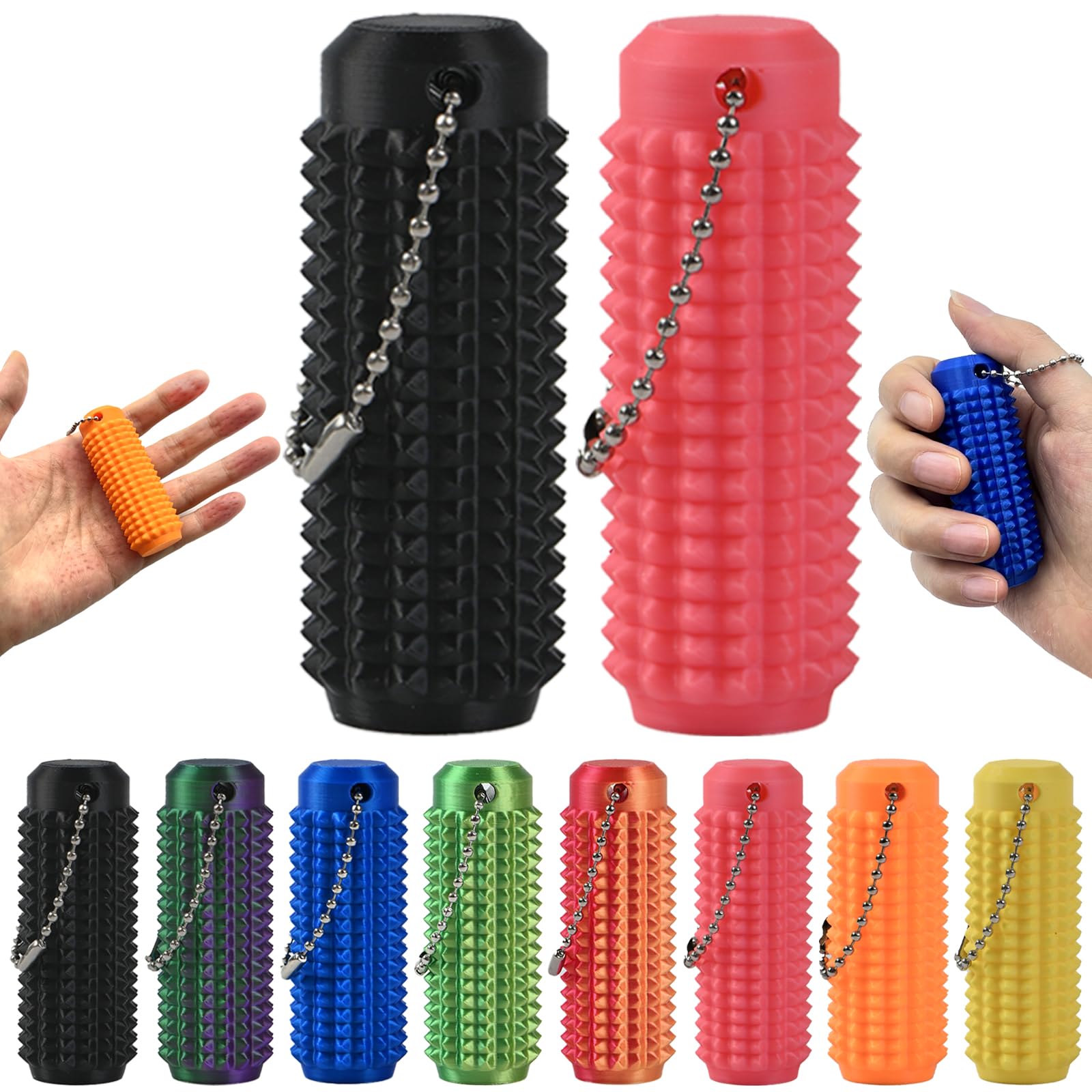 2Pcs Little Ouchies Fidget Spiky Keychain for Adults - 3D Printed Sensory Stress Relief Toy for Anxiety, Focus &amp; Pain Stimulation, Portable ADHD Autism Fidget Toys (Black &amp; Pink)