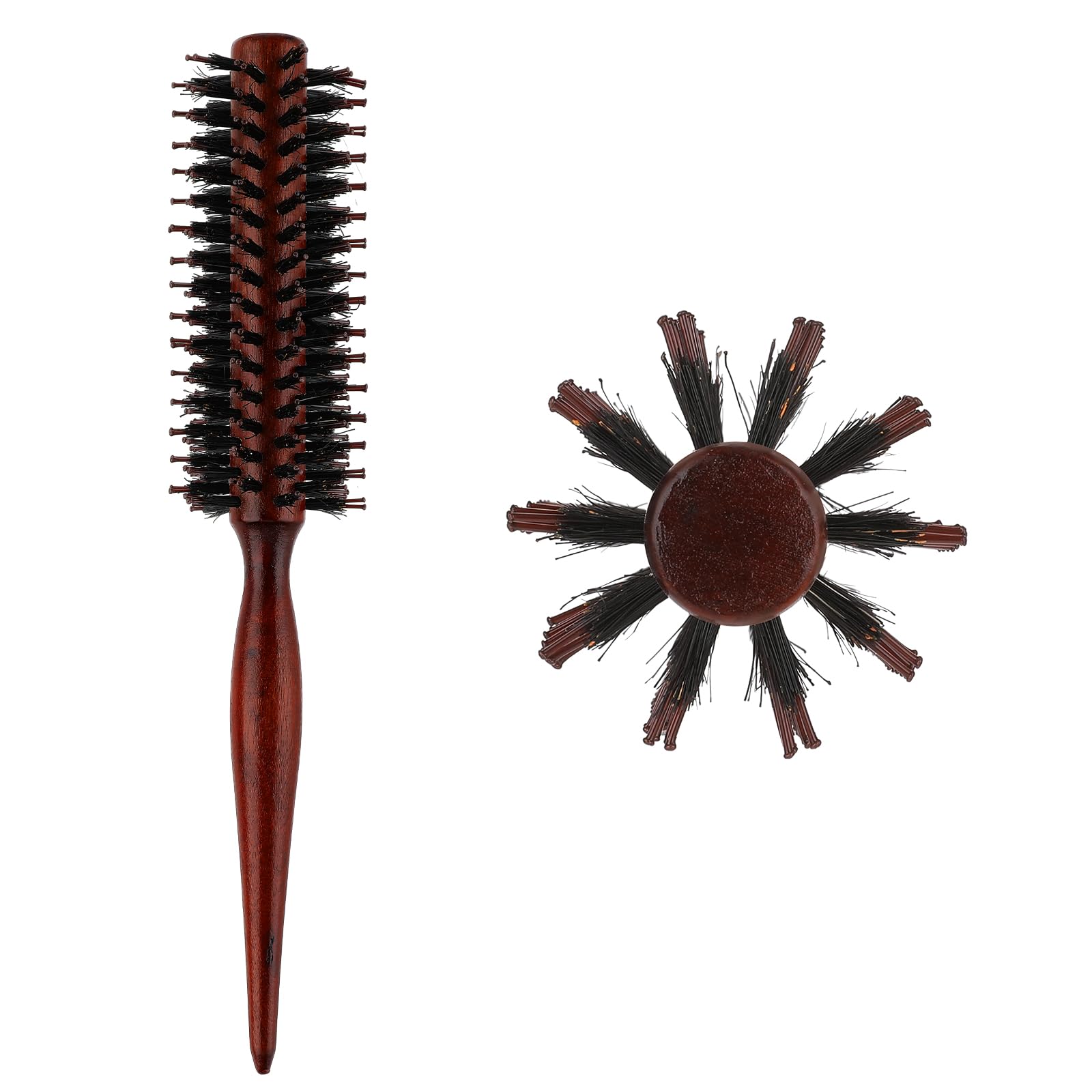 Cepillo de Cerdas de Jabalí Cepillo para Barba Mujer Cepillo para el Pelo con Mango de Madera Natural Pequeño Cepillo Redondo Peinado Cepillo de Pelo Rizado para Hombres y Mujeres