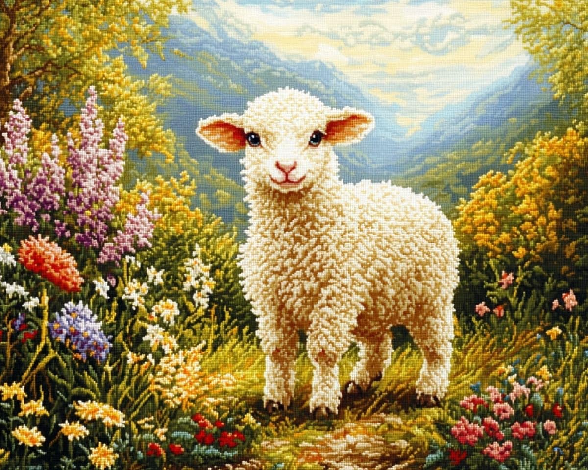 AxiangziK Cross Stitch Kits for Adults Beginners,Sheep in the Flower Bushes 12x16 Inch Stamped Embroidery 11CT Needlepoint Kits Fun DIY Crafts Home Decor & Craft Gifts
