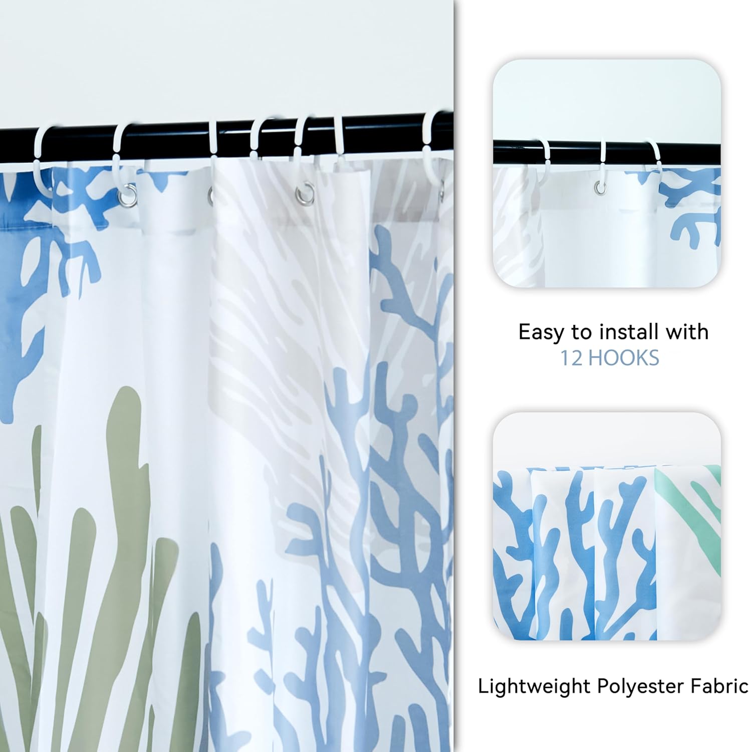 Tritard Extra Long Nautical Coastal Shower Curtain Starfish Seashell Coral Beach Themed Bath Curtain Waterproof Fabric Ocean Shower Curtains for Bathroom with 12 Hooks, 72x78, Blue