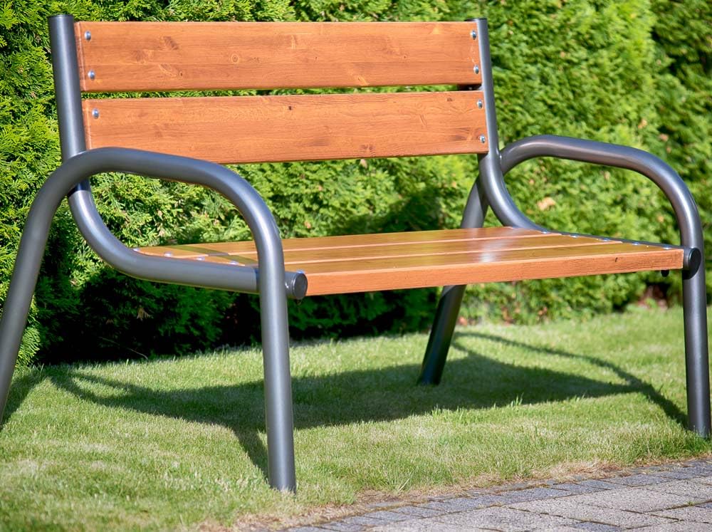 PATIO Ławka z oparciem Park Lux 170 x 74 x 86 cm Park Lux drewniana brąz stelaż metalowy