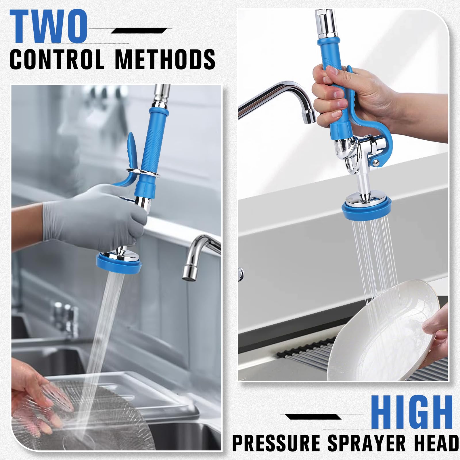Manguera de acero inoxidable de 45 pulgadas y resorte superior de preenjuague
