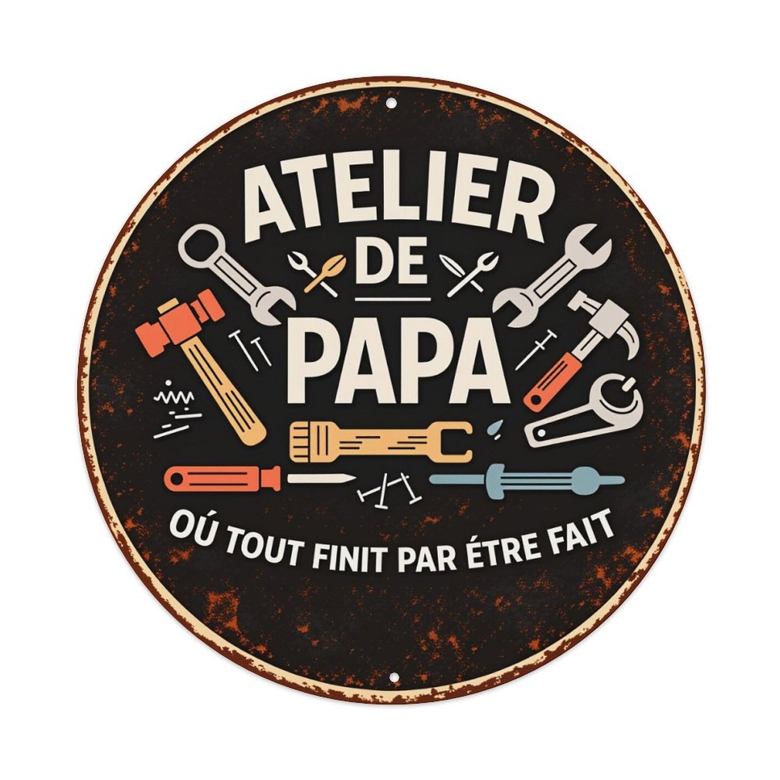 Atelier De Papa Tools Pattern Metal Tin Sign Vintage Garden Bedroom Cafe Bar Man Cave Home Wall Decor Metal Poster 8x8 inches