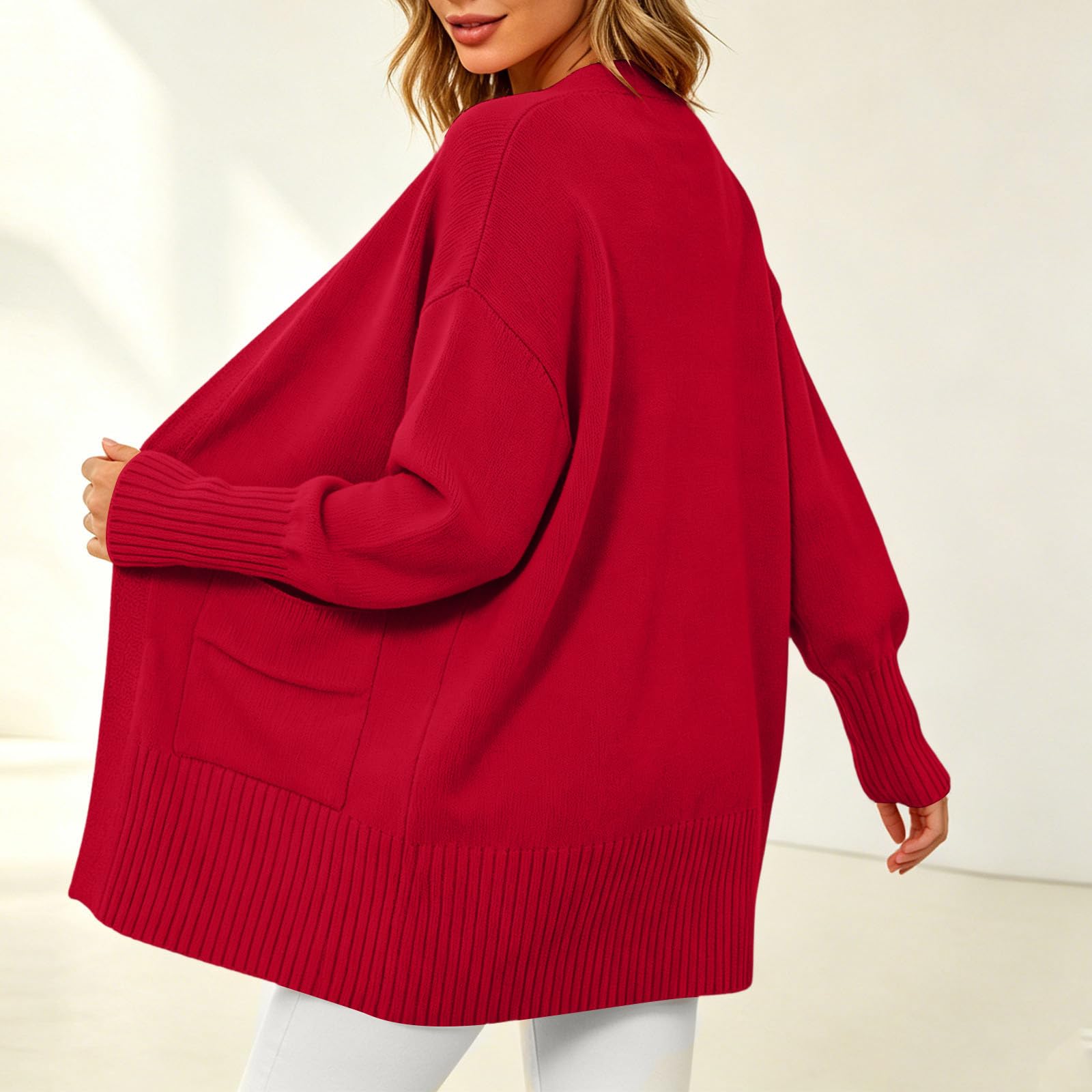 Gilet Ouvert pour Femme, Poches Latérales, Manches Longues, Coupe Longue