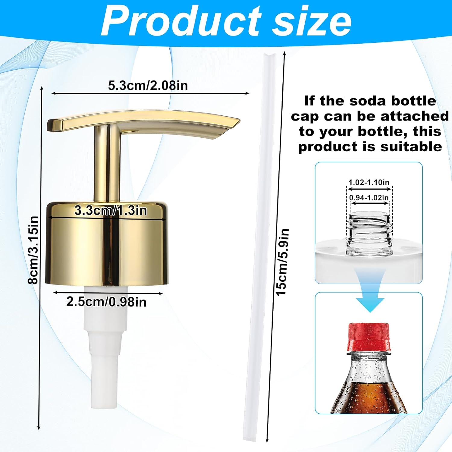 2 Pack Gold Soap Dispenser Pump Replacement Top Dispenser Pumps Liquid Hand Soap Dispensers Refill Dispensers Soaps Pumps Replacement for Regular Lotion Hand Dish Soaps Glass Mouth Bottles - Image 2