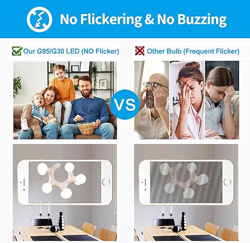 Miniatura 4 de Paquete de 3 bombillas LED G30 de 4000 K, luz neutra de 5.5 W, bombillas LED de base E26, CRI90, uso perfecto para decoración, colgante, maquillaje
