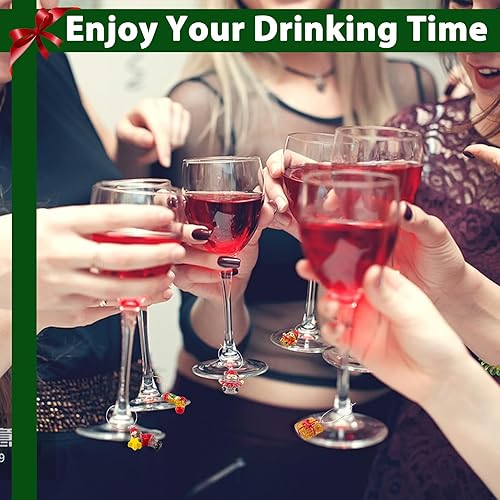 Miniatura 3 de Honitra Dijes de copa de vino de Navidad, 24 piezas de dijes de copa de vino para vasos, dijes de copa de vino de Navidad plateados y dorados,