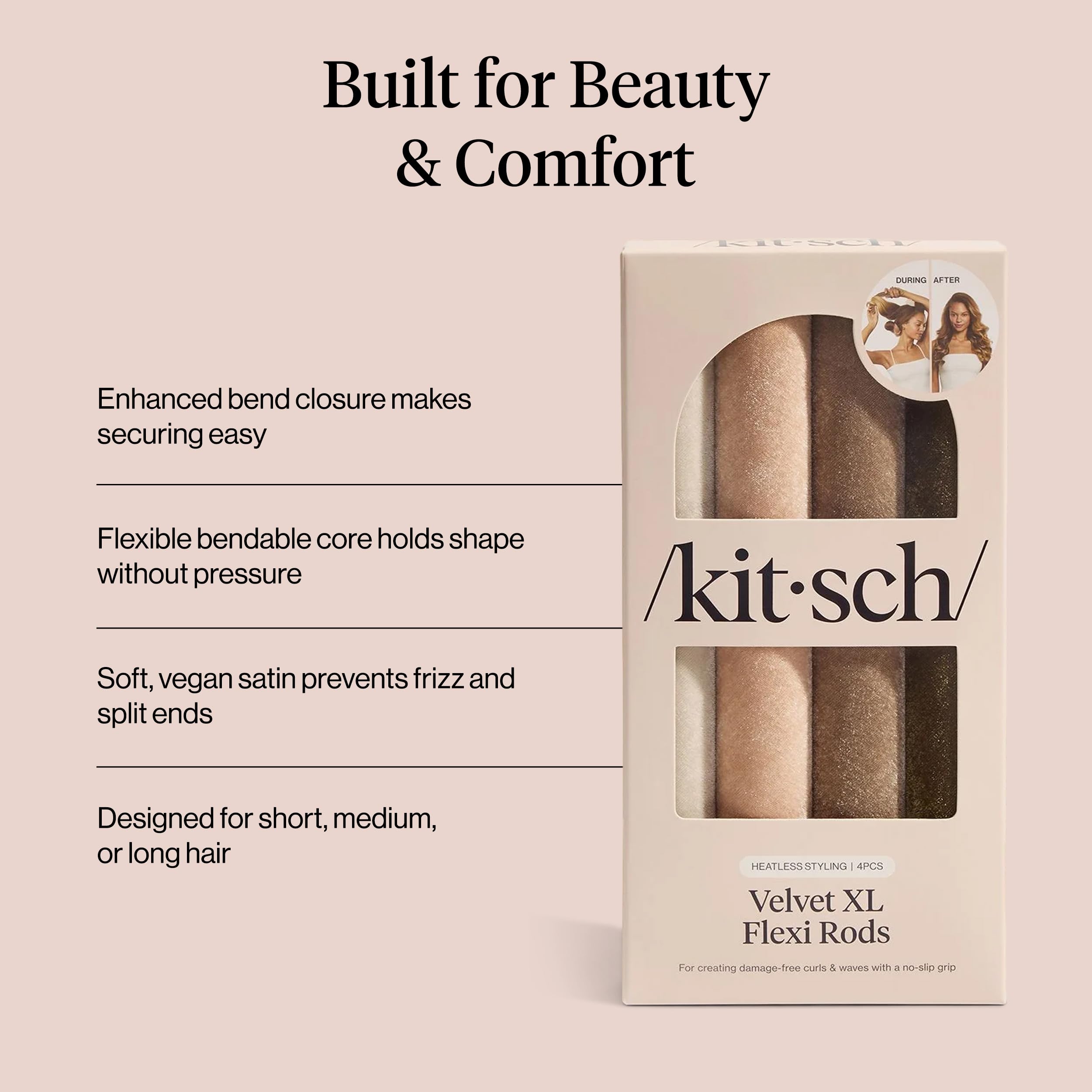 Kitsch Varilla rizadora de terciopelo sin calor, varilla flexible jumbo, rizador de cabello sin calor para rizos nocturnos, rizadores de pelo suaves para dormir, rizadores sin calor para mujeres