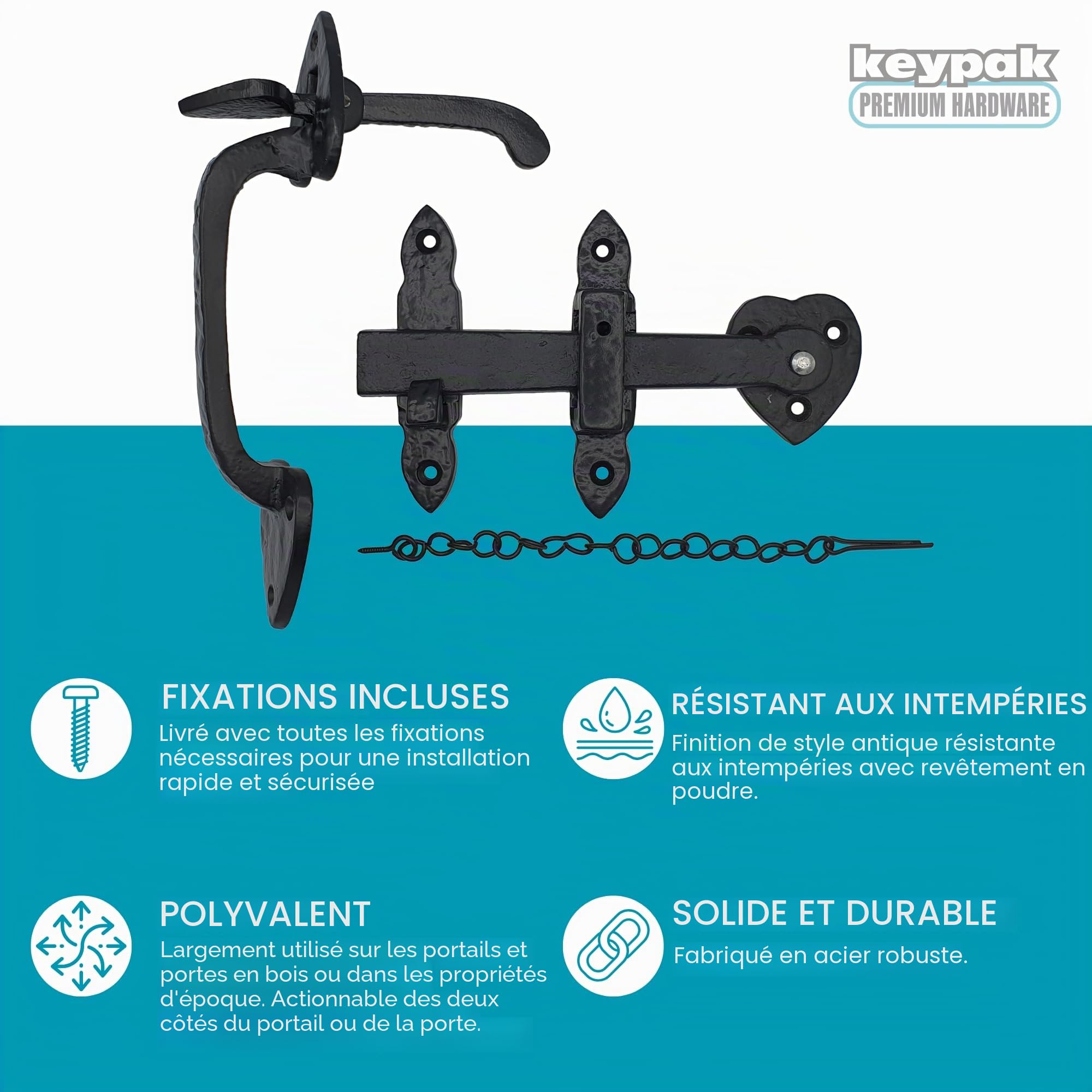 keypak Suffolk Loquet (levier à pouce) avec goupille de verrouillage double face pour portail, noir antique, 11,5 x 20 x 4,5 cm