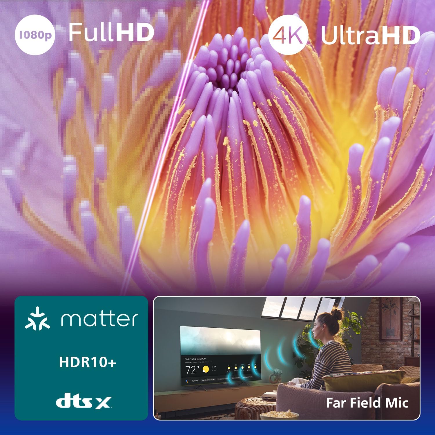 Philips 55PUS7200 Smart TV 4K LED - Pantalla de 55 Pulgadas con Plataforma Titan OS, Pixel Precise Ultra HD y Sonido Dolby Atmos - Funciona con Alexa y con el Asistente de Voz de Google