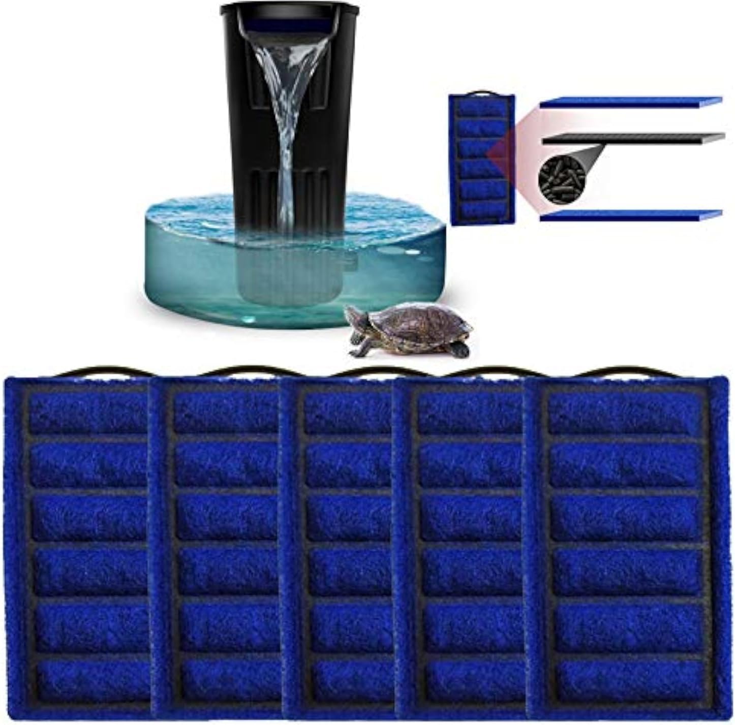 5 Pcs Replacement Filter Sponge for Mute Turtle Filter Water Submersible Filter for Turtle Tank